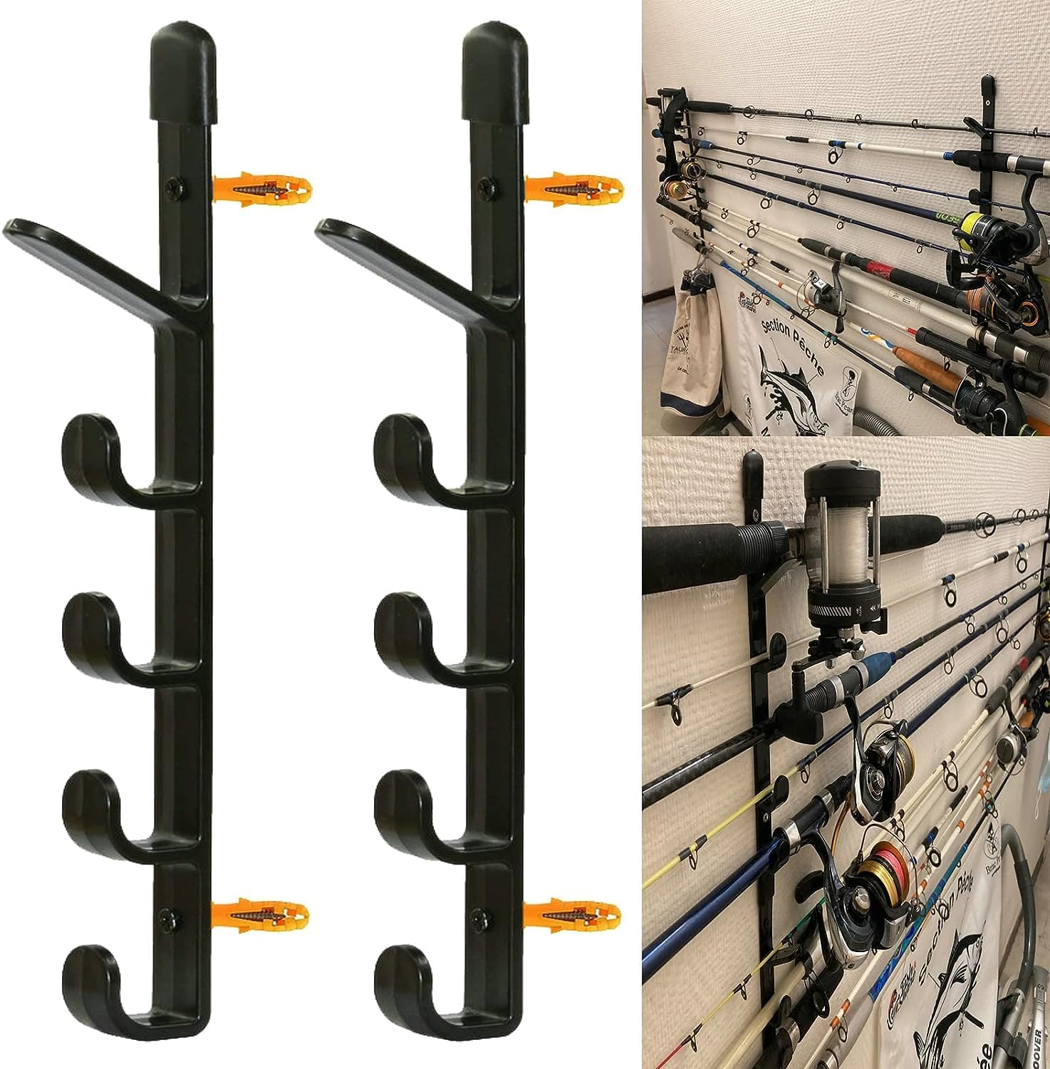 1Pair Fishing Rod Storage Rack, Horizontal Wall Mount Fishing Pole Holder Storage Organizer for Garage & Cabin & Basement - Holds up to 5 Rod - Easy to Install Hardware Included. image number 6