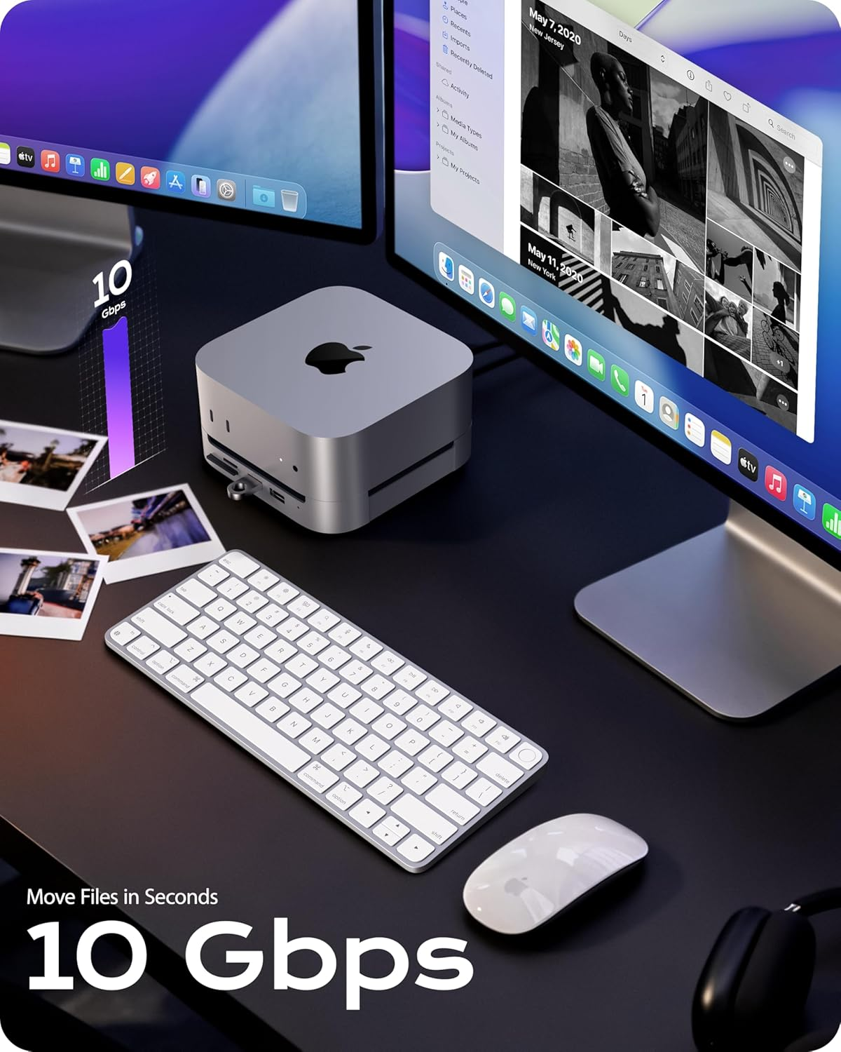 STOUCHI Mac Mini M4 Dock with Nvme SSD Enclosure, Stouchi M4 Stand&Hub with 2X USB a 10Gbps, SD/TF Card Readers, 4K@60 HDMI, 2X USB a Data Port, Audio 3.5Mm for Mac Mini M4/ Pro 2024