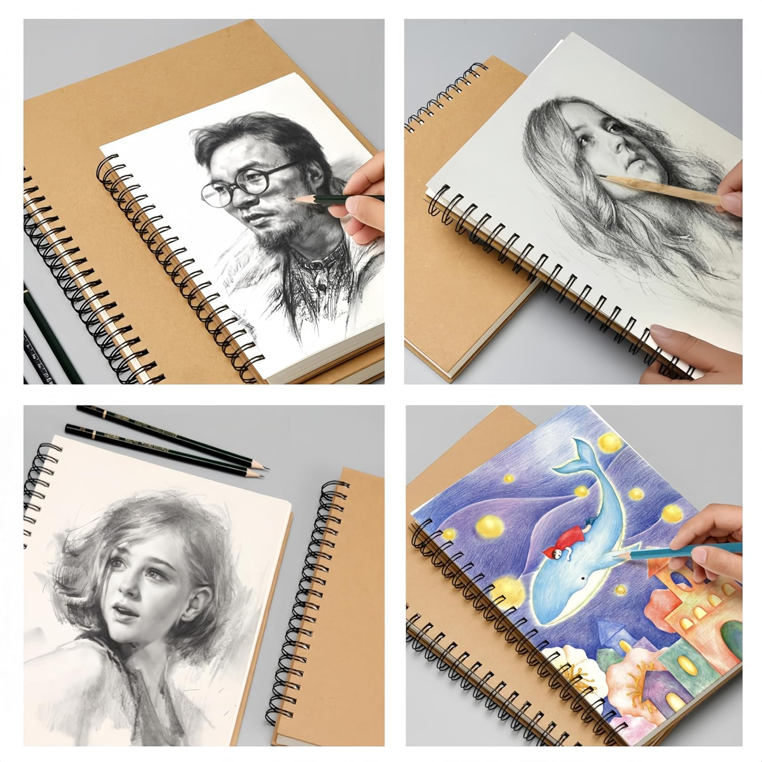 Small Spiral Notebook, 120 Lined Pages Spiral Journal Kraft Cover Notebooks & Writing Pads for School Home Office Aesthetic Sketch Drawing Note (Kraft Cover) 6 Packs Loopunk image number 4