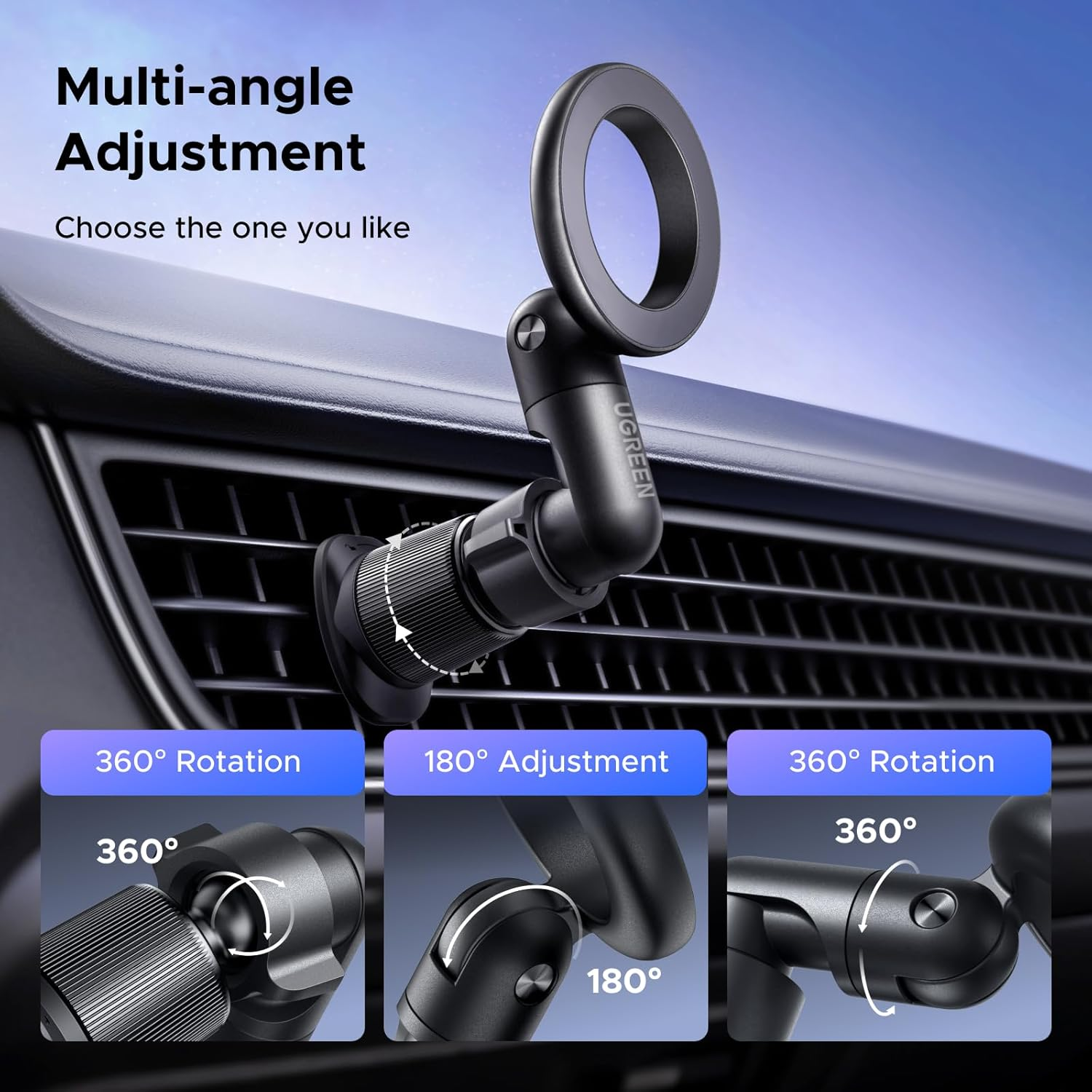 UGREEN Magsafe Car Air Vent Phone Mount,360&deg; Rotatable Magnetic Car Phone Holder, Compatible with Iphone 16 Pro Max, Magsafe Case, and More image number 6
