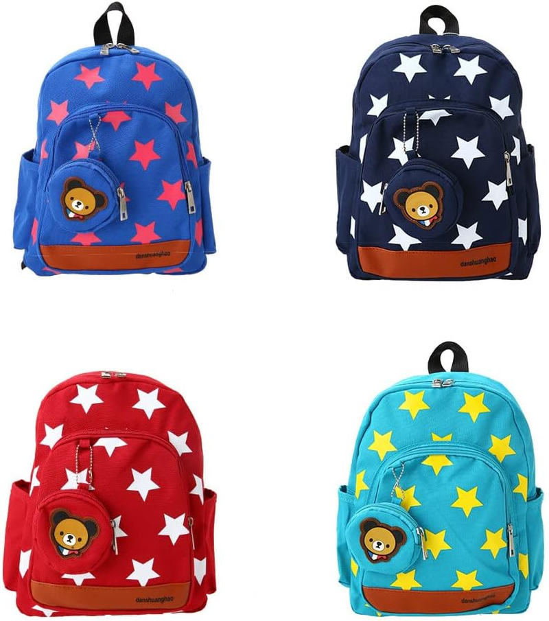 Tignapoo Kids School Bags Canvas Cute Star Pattern Travel Backpack Children Kindergarten Schoolbags with Coin Purse Red image number 1