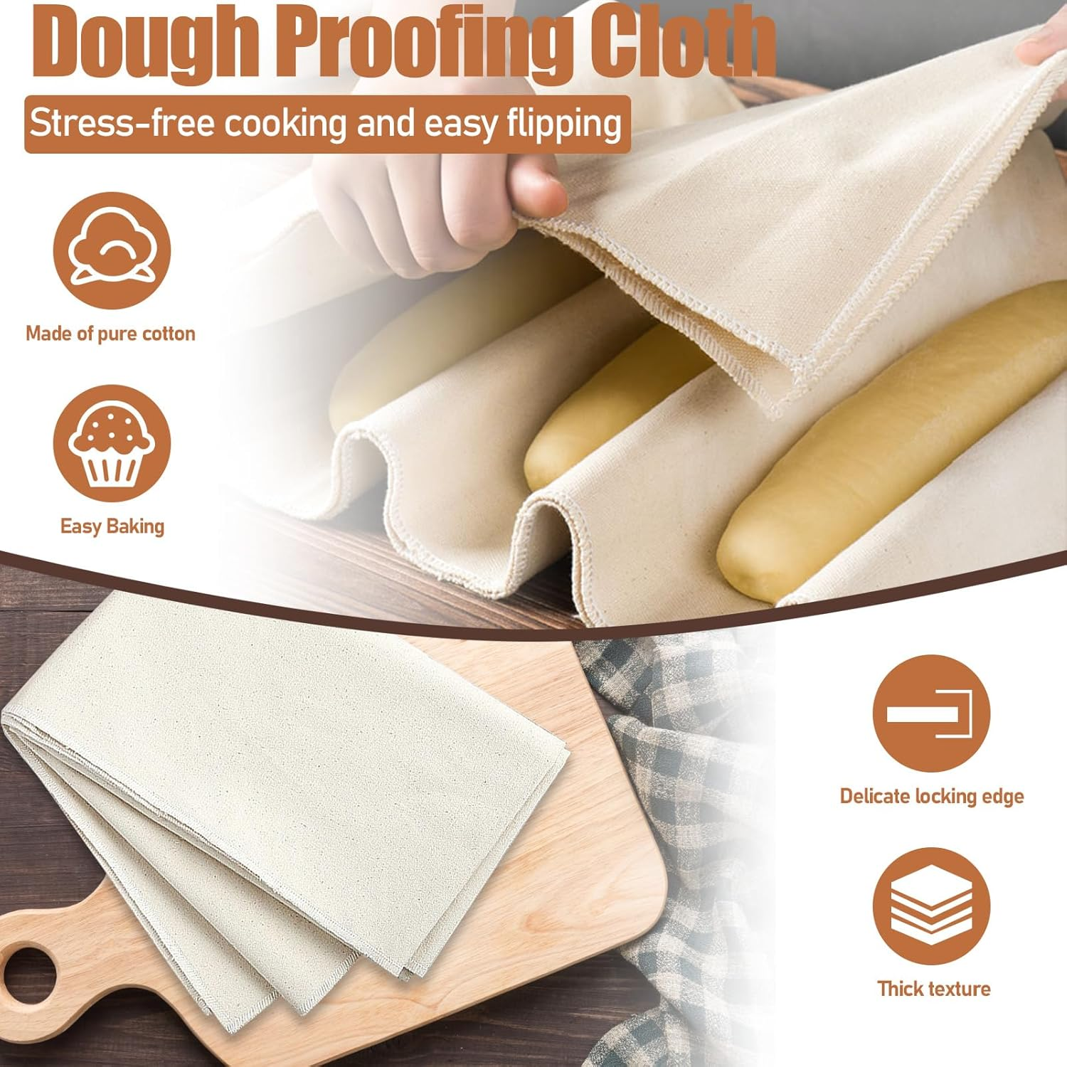 4 Pieces 18.8" X 14.1" Bakers Couche Proofing Cloth, Homemade Dough Bread Cloth, Canvas Fabric Flour Sack Bread Proofing Towel for Baking Sourdough Baguettes Loaves Pastry Supplies (4Pcs) - 4Pcs image number 5