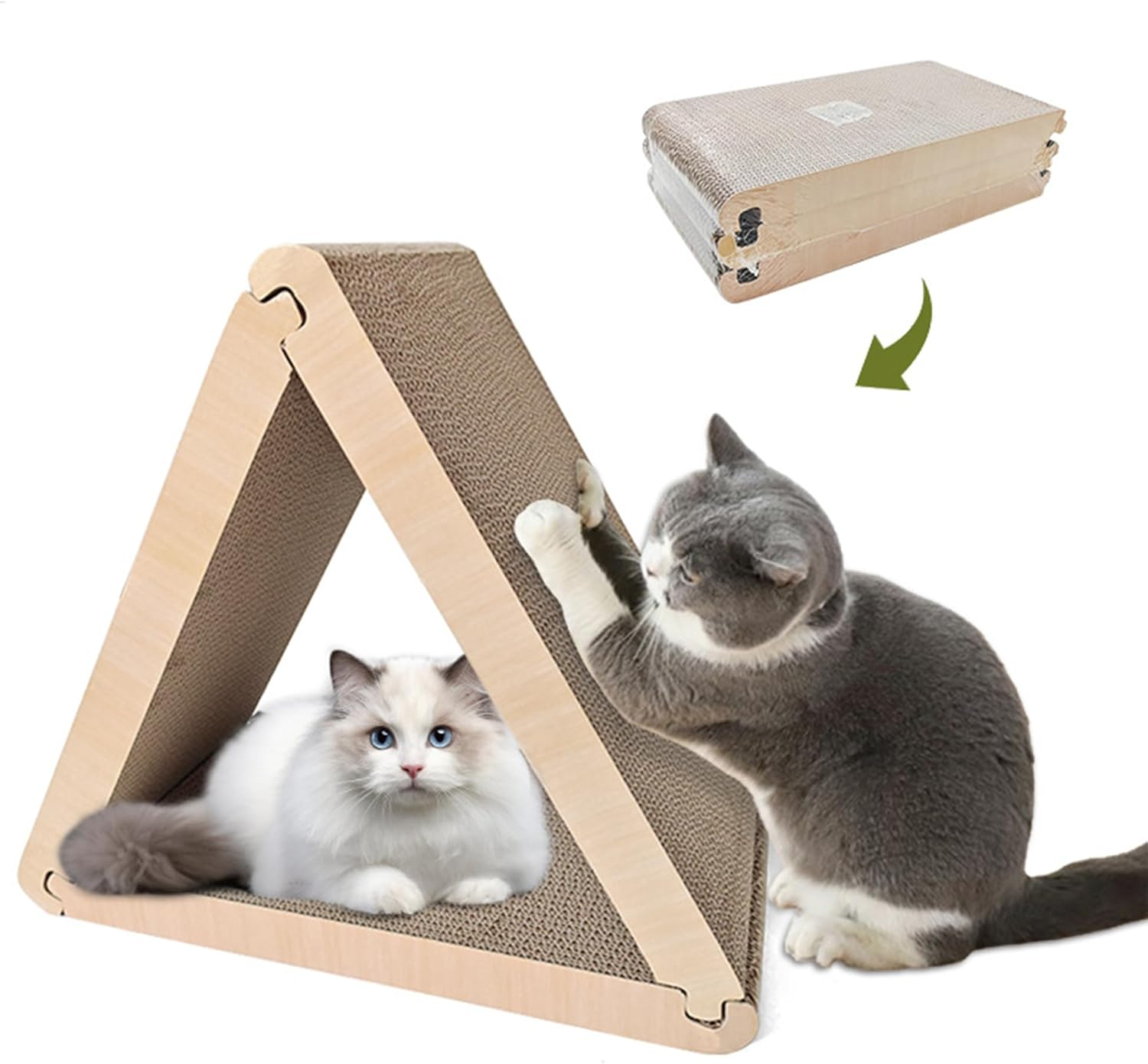 Triangle Cat House Cardboard Foldable, 3 in 1 Scratching Post, Vertical Cat Scratching Post Ramp Cat Furniture Cat Scratcher for Indoor Cats and Kitten to Scratch, Play and Hide image number 4