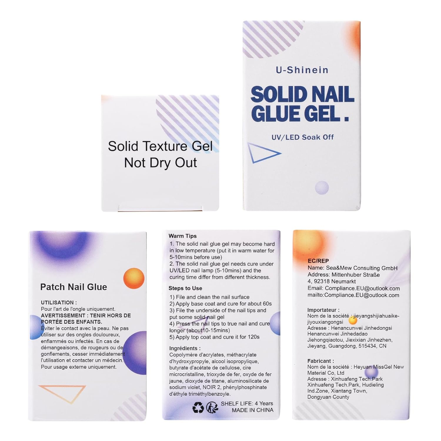 U-Shinein Solid Nail Glue Gel, Clear Nude Nail Glue Gel for Acrylic Nails Tips, Press on Solid Glue Gel, Nail Art Manicure Glue Gel, Need UV/LED Lamp Longer Cure 2X10Ml - Clear+Nude image number 2