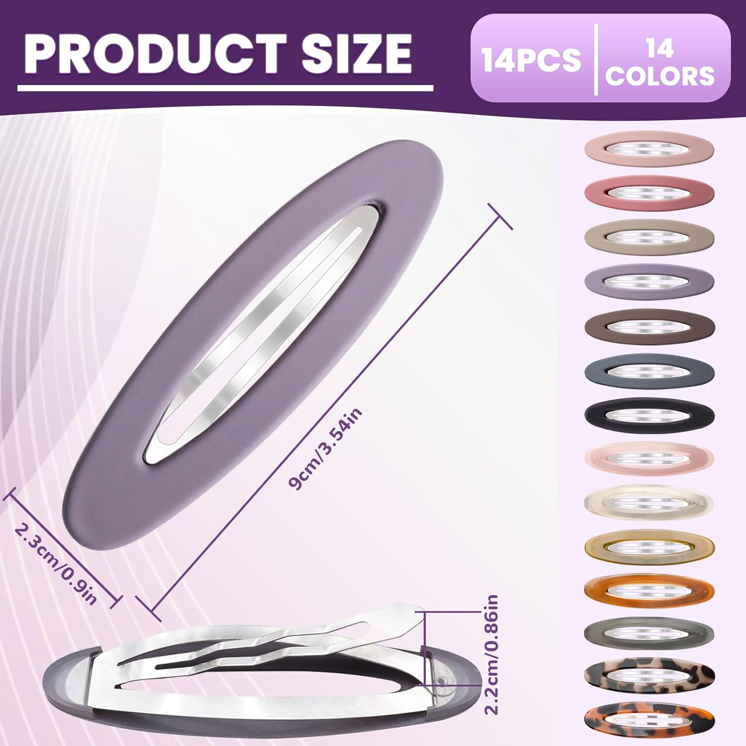 14 Pcs Oval Snap Hair Clips Non-Slip Large Snap Hair Clips Matte Glossy Snap Hair Clips Oval Hair Barrette Hair Accessories for Thick Thin Fine Hair Women Girls (3.5Inch) image number 6