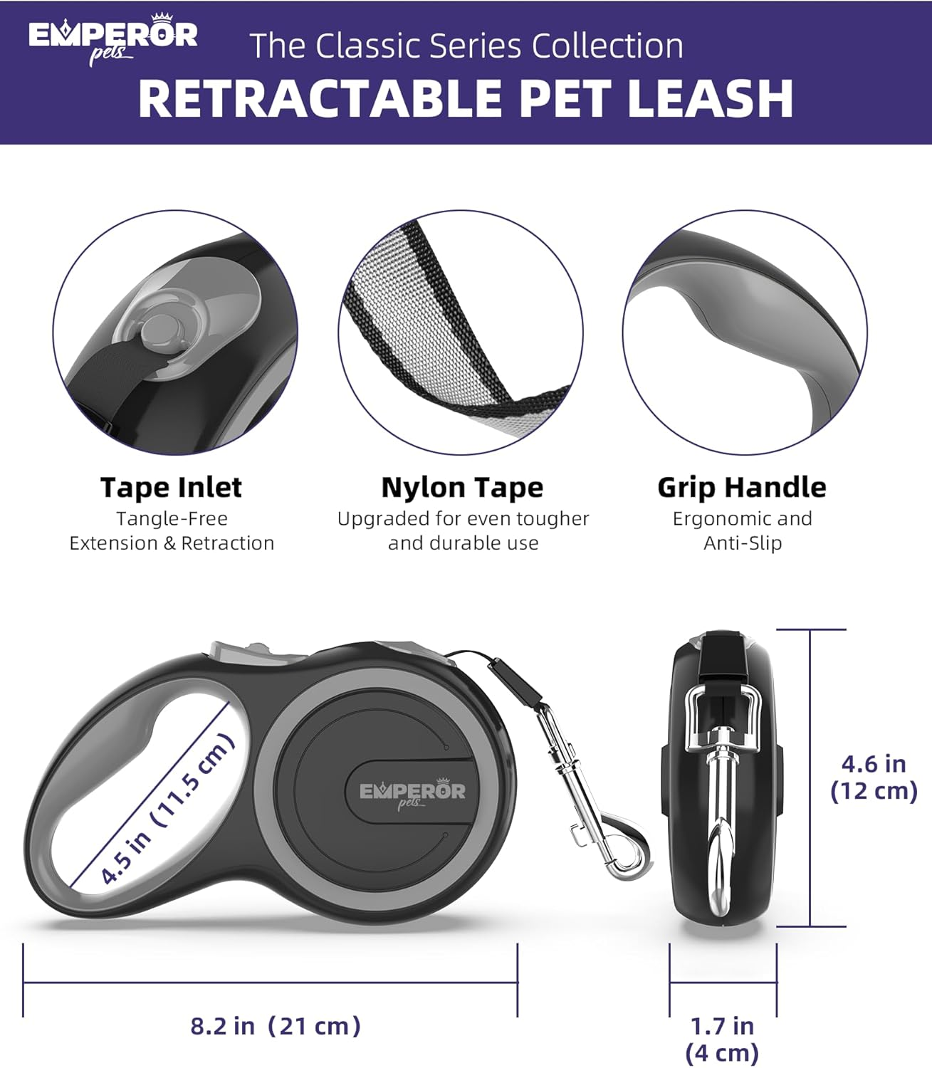 Emperor Pets 26 Ft Retractable Dog Leash - up to 110Lb, Heavy Duty Dog Leash Retractable 26 Ft, for Large Breed Dogs, Dog Leashes for Medium Dogs -GY26 image number 5