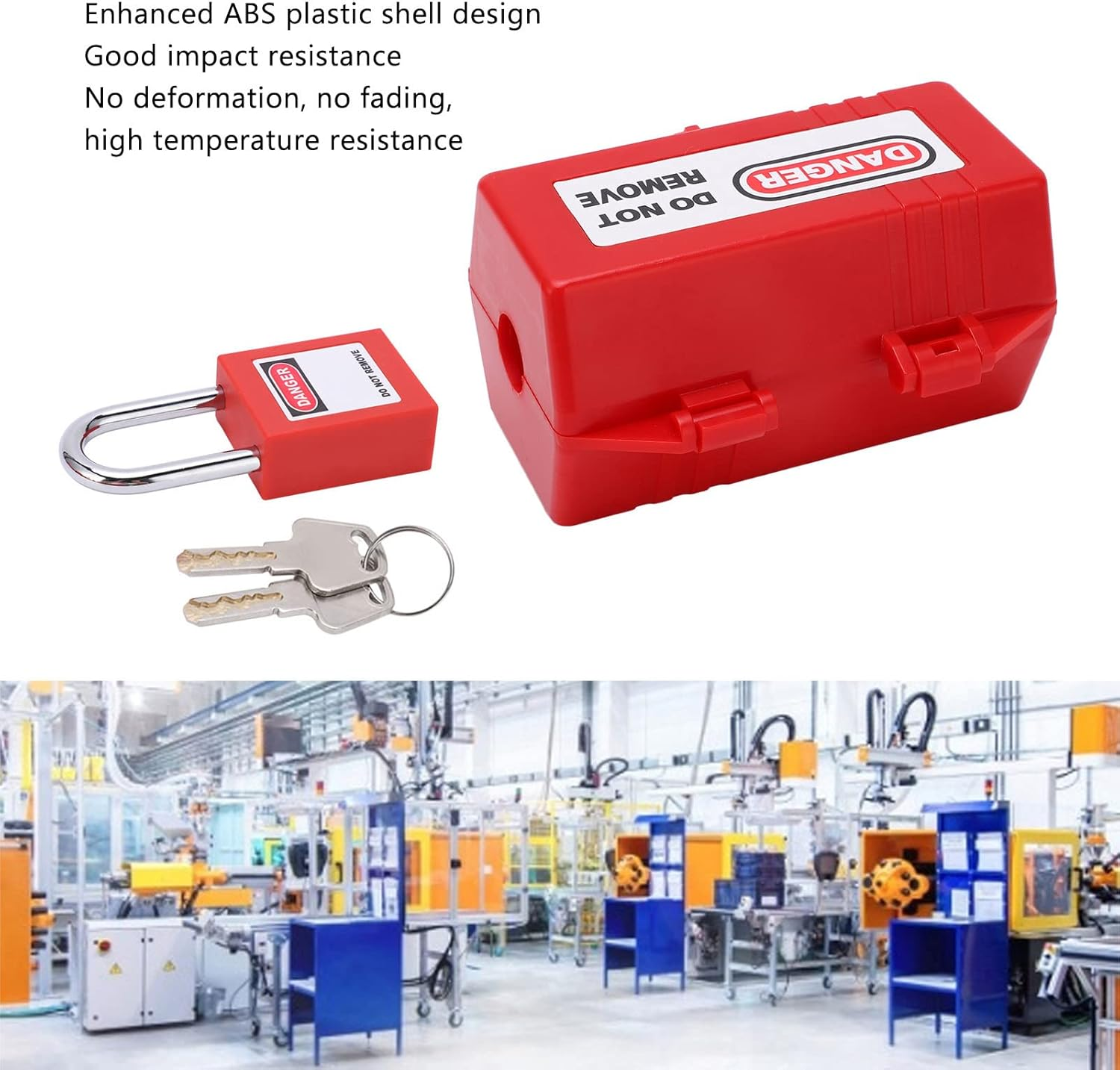 Plug Lockout Tagout Set, Professional Impact Proof Plug Lockout Device High Temp Resistant Rustproof for Home Industry Chemistry for Air Conditioner TV (Medium Lock Box + 38Mm Padlock) image number 4