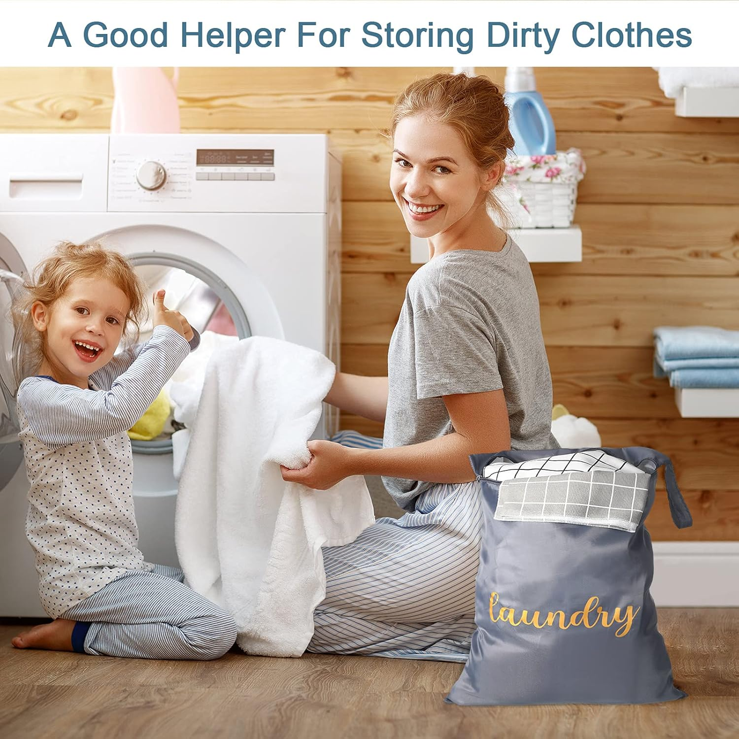 Shappy 2 Pieces Travel Laundry Bags Waterproof Wet Dry Bags, 17 X 22 Inches (Gray, Black) image number 2