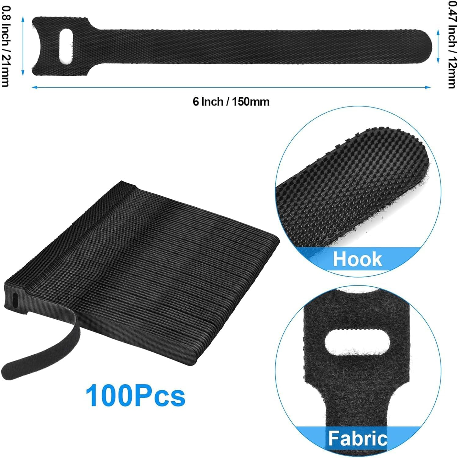 100 Pcs 6-Inch Reusable Cable Ties, Premium Quality Cable Management Straps for Electrical Cable & Wire Organizer (150Mm X 12Mm, Black) - Black image number 3