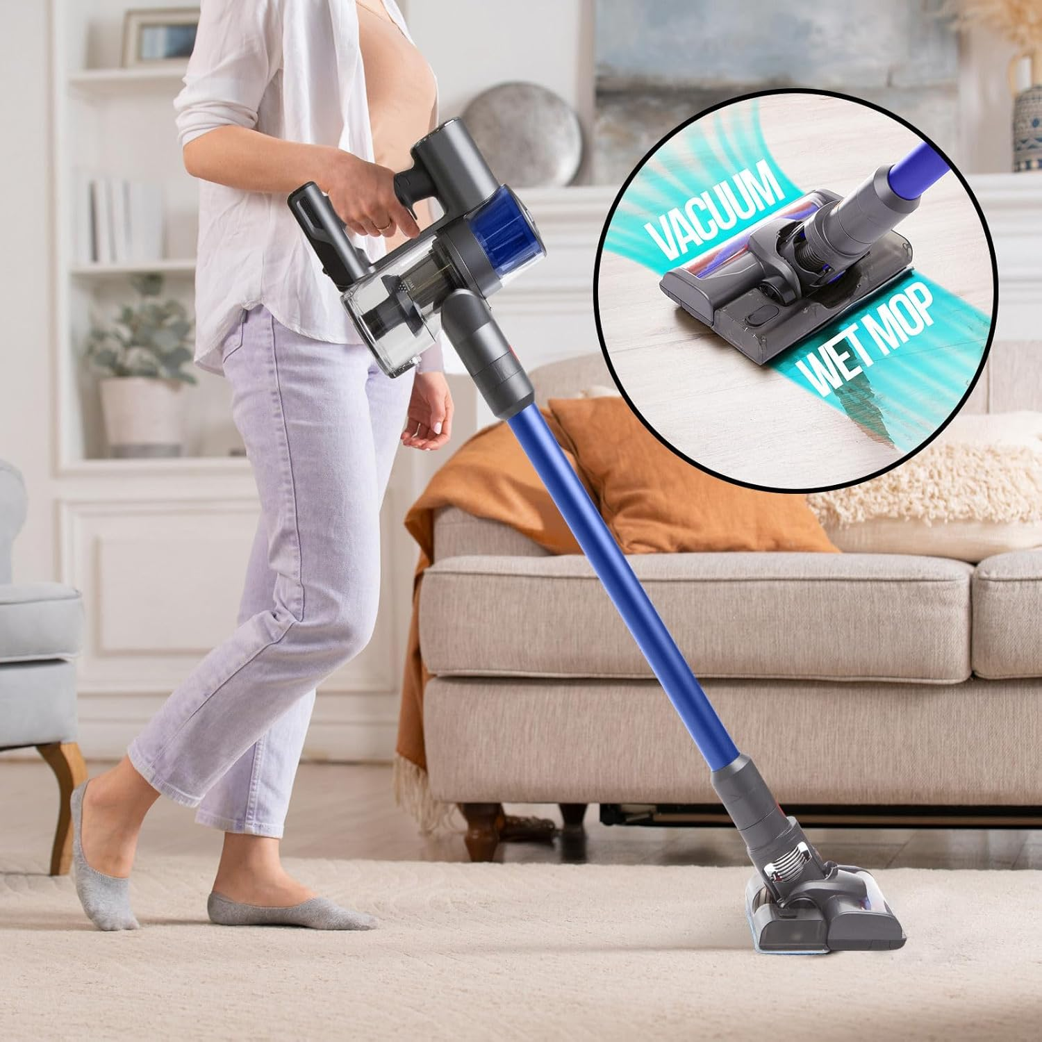 Mygenie H20 Pro Cordless Vacuum Cleaner and Wet Mop - Dual Cleaning Function, Cyclonic Filtration, Lightweight with Versatile Attachments, Blue image number 6