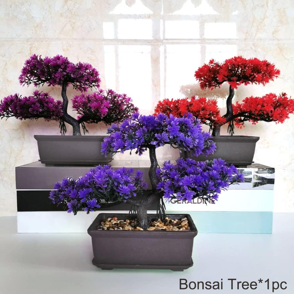 Artificial Bonsai Tree Potted Faux Pine Bonsai Simulation Zen Garden Fake Plant Bonsais Tree for Farmhouse Home Office Showcase Indoor D&eacute;cor Desktop Display(Color:Red) image number 2