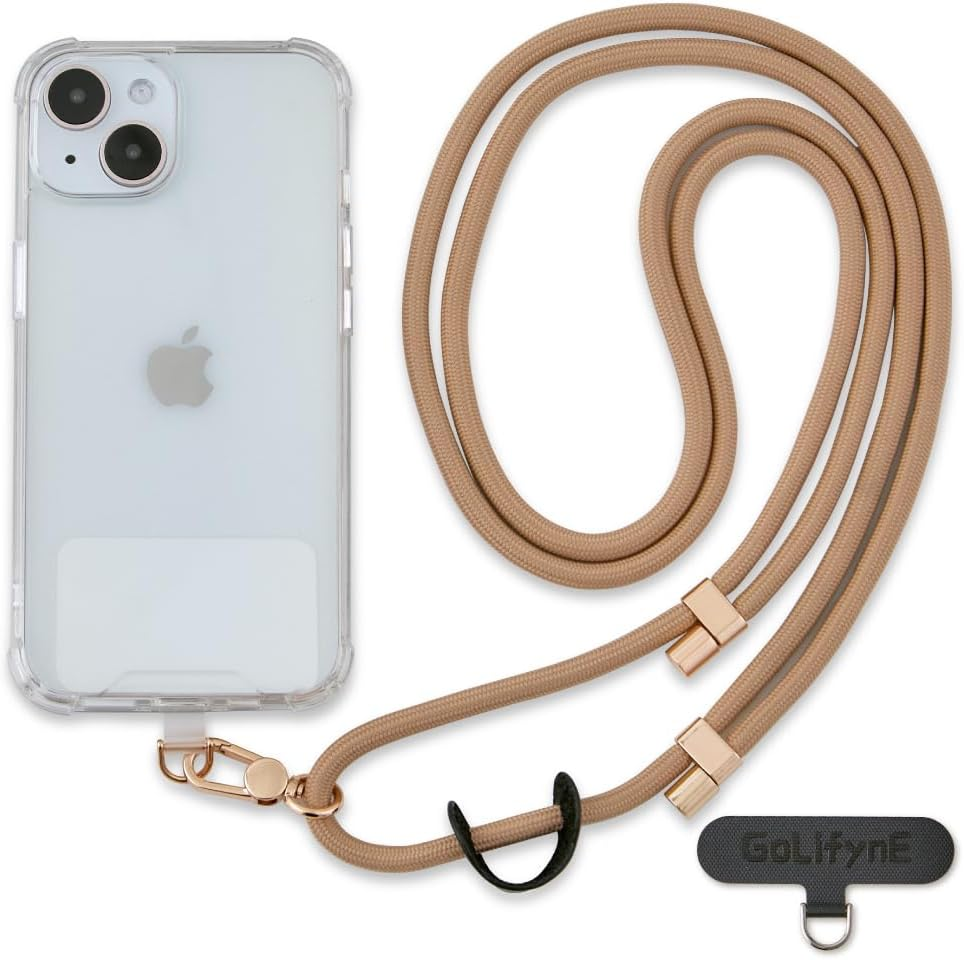 Universal Mobile Phone Lanyard &ndash; Anti-Theft Crossbody Strap with Adjustable Neck Holder & 2 Tether Tabs, Fits Iphone 16 Pro Max & Most Smartphones, Apricot/Gold - Black-Gold/Gold image number 7