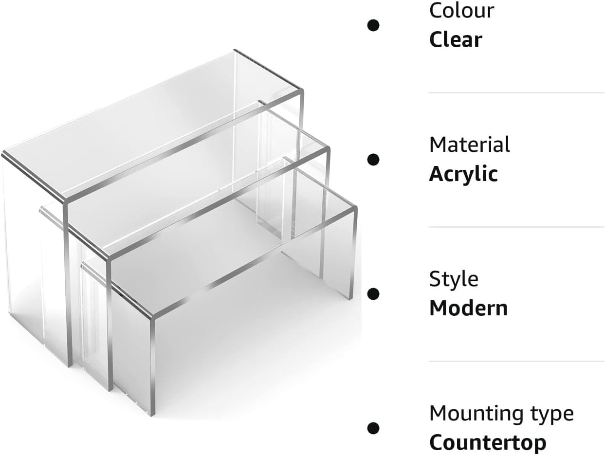 3 Pcs Clear Acrylic Display Stand 3 Tiers Rectangular Clear Acrylic Risers Collectibles Jewelry Display Shelf Display Shelves Cupcake Dessert Stand (Style A)