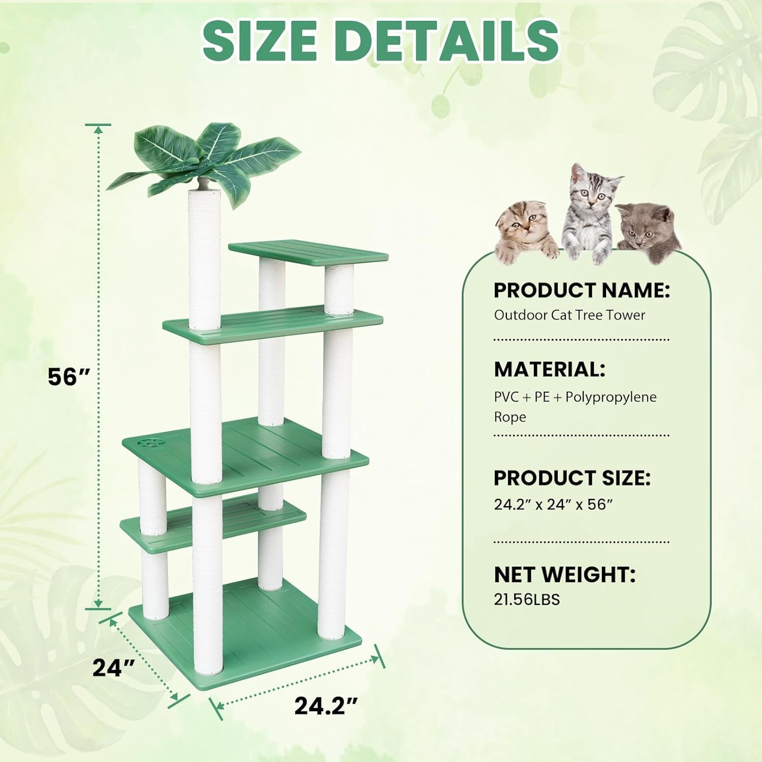 MAOHEGOU 56 Inches Large Outdoor Waterproof Cat Tower, Multi-Level Cat Tree, for outside and Indoor Cats, with PVC Board and Cat Scratching Posts image number 5