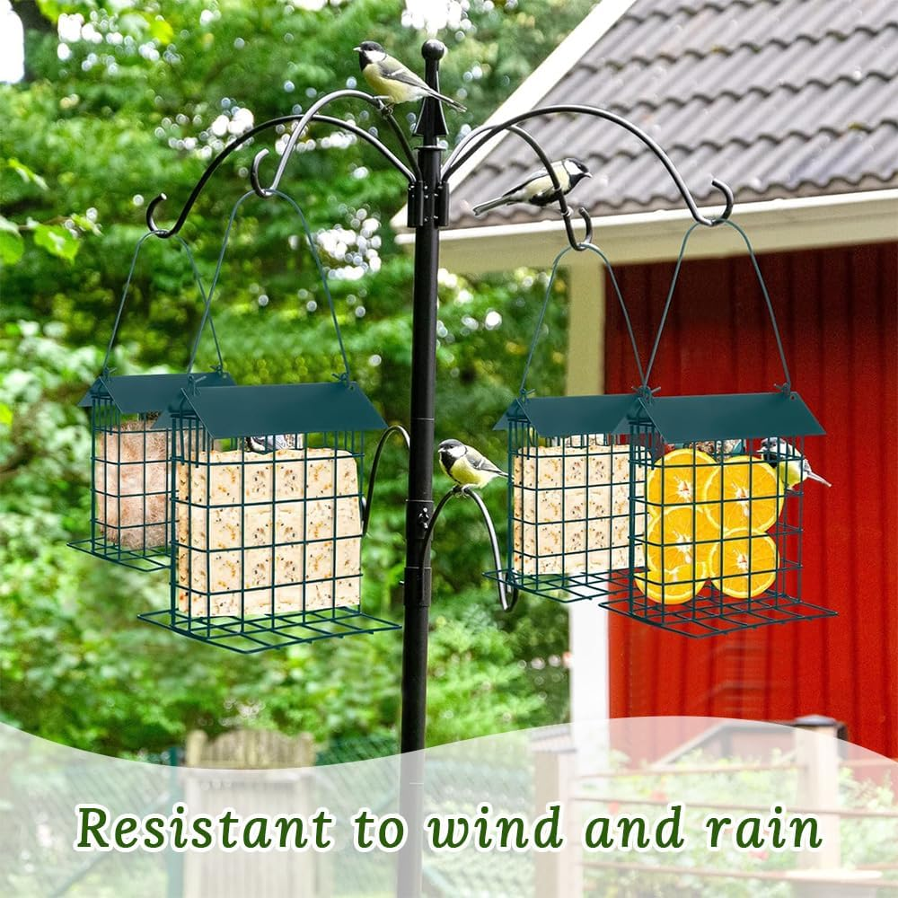 HALODAY 4-Piece Outdoor Wild Bird Feeder, Outdoor Hanging Tallow Stand, Metal Squirrel-Proof Feeder for Orioles, Hummingbirds, Chickadees, Nuthatches, for Outdoor, Yard, Garden (Green) image number 4