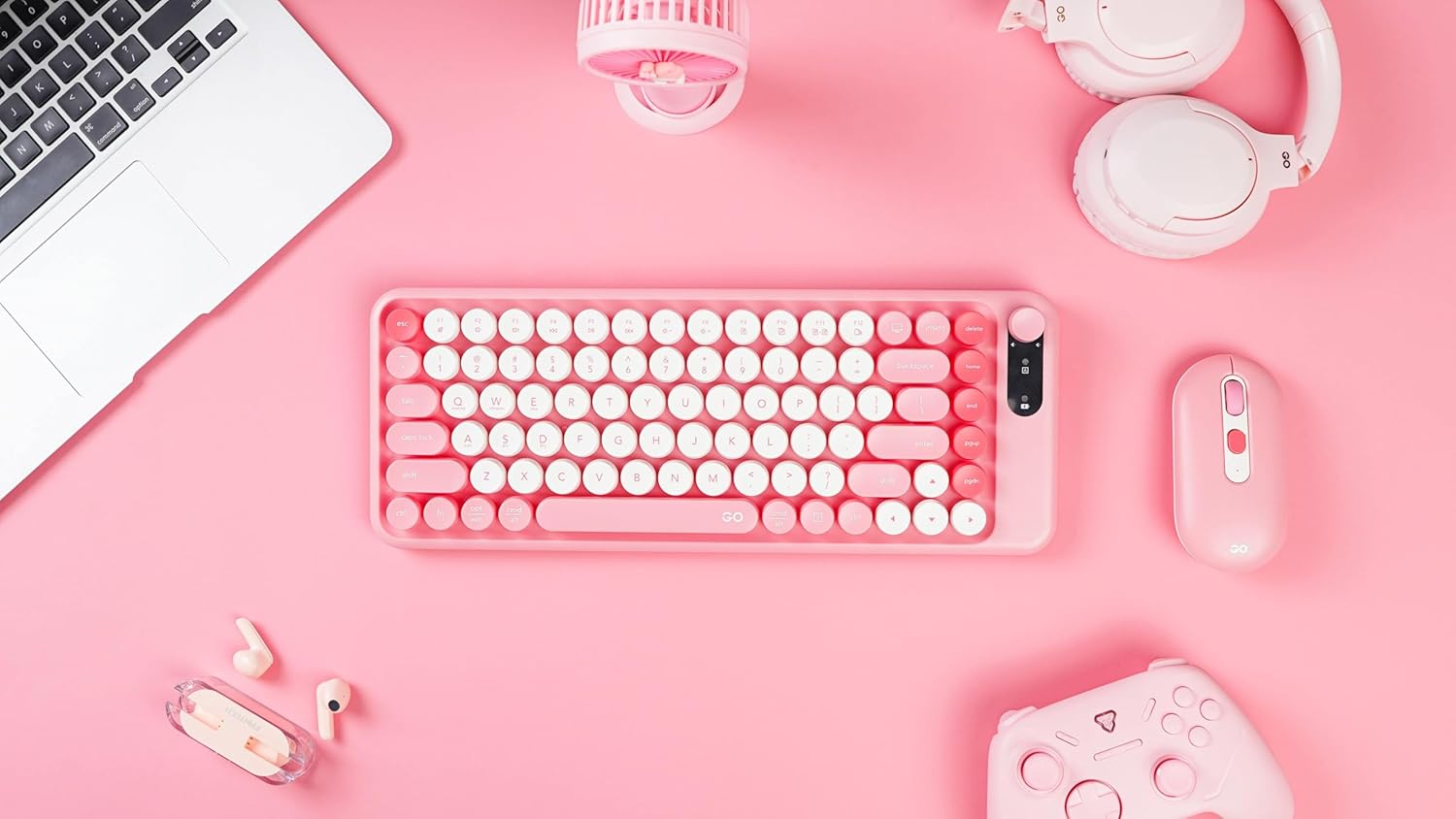 Fantech GO MOCHI85 75% Mechanical Keyboard and Mouse Combo 1600 DPI Mouse, Bt/2.4Ghz Wireless Computer Keyboard with Knob for Pc/Mac, Pink image number 1