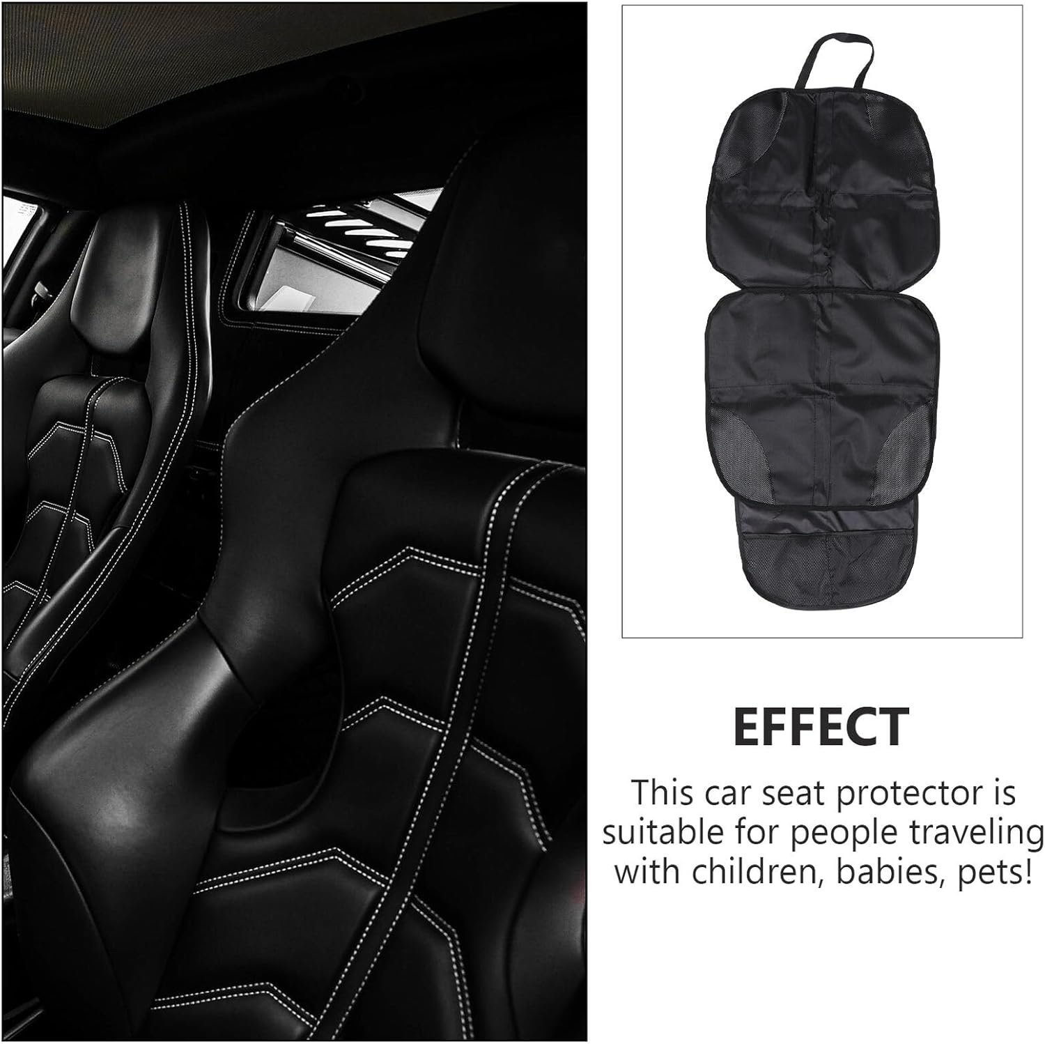 Car Seat Protector Mat with Large Storage Pockets Non-Slip Cover for Seats Black Cushion for Vehicle Protection and Travel Convenience image number 2