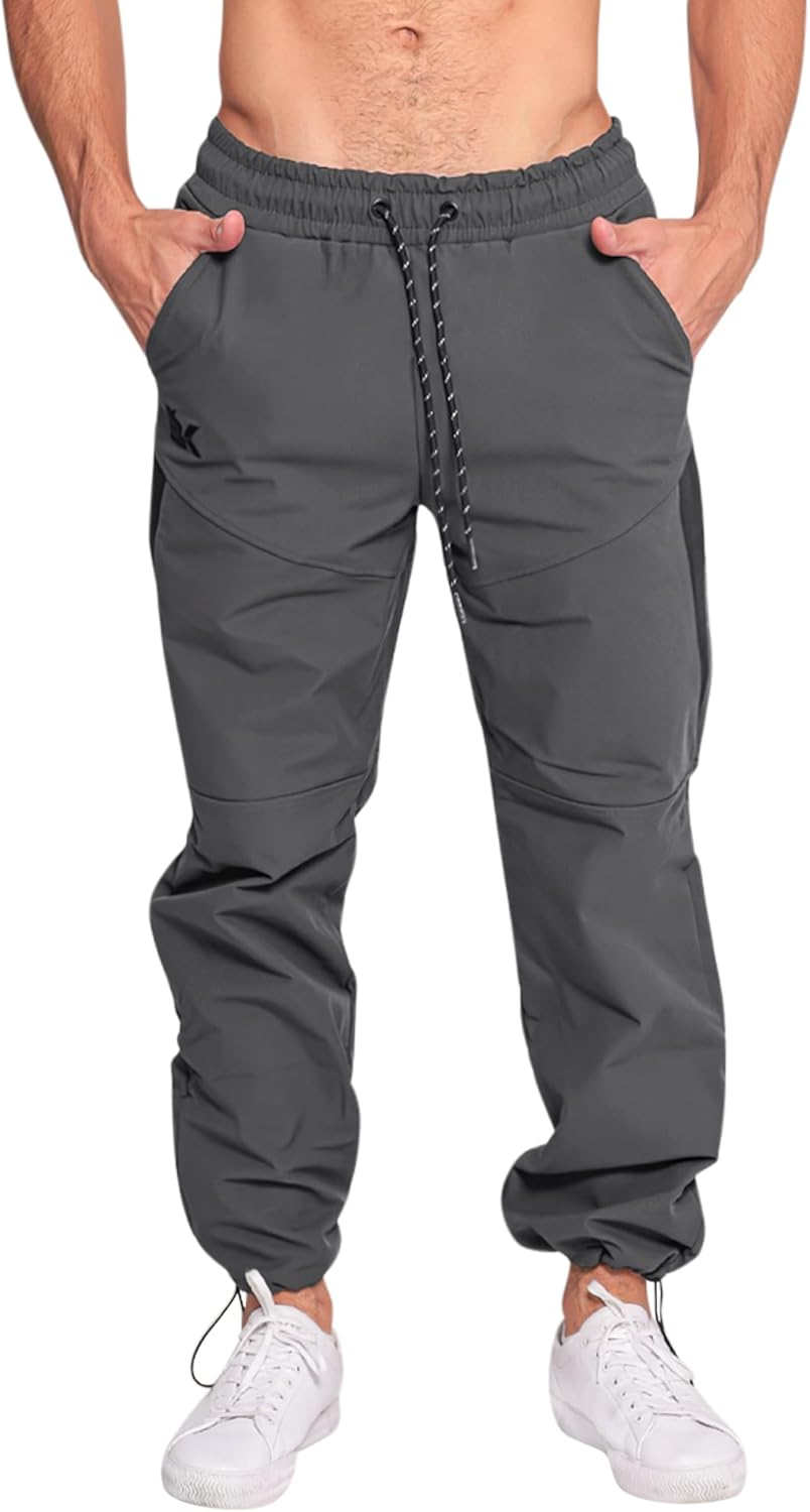 BROKIG Mens 3PT Hiking Softshell Pants,Waterproof Casual Fleece Functional Traveling Walking Pants Outdoor Trousers with Mesh Zipped Pockets