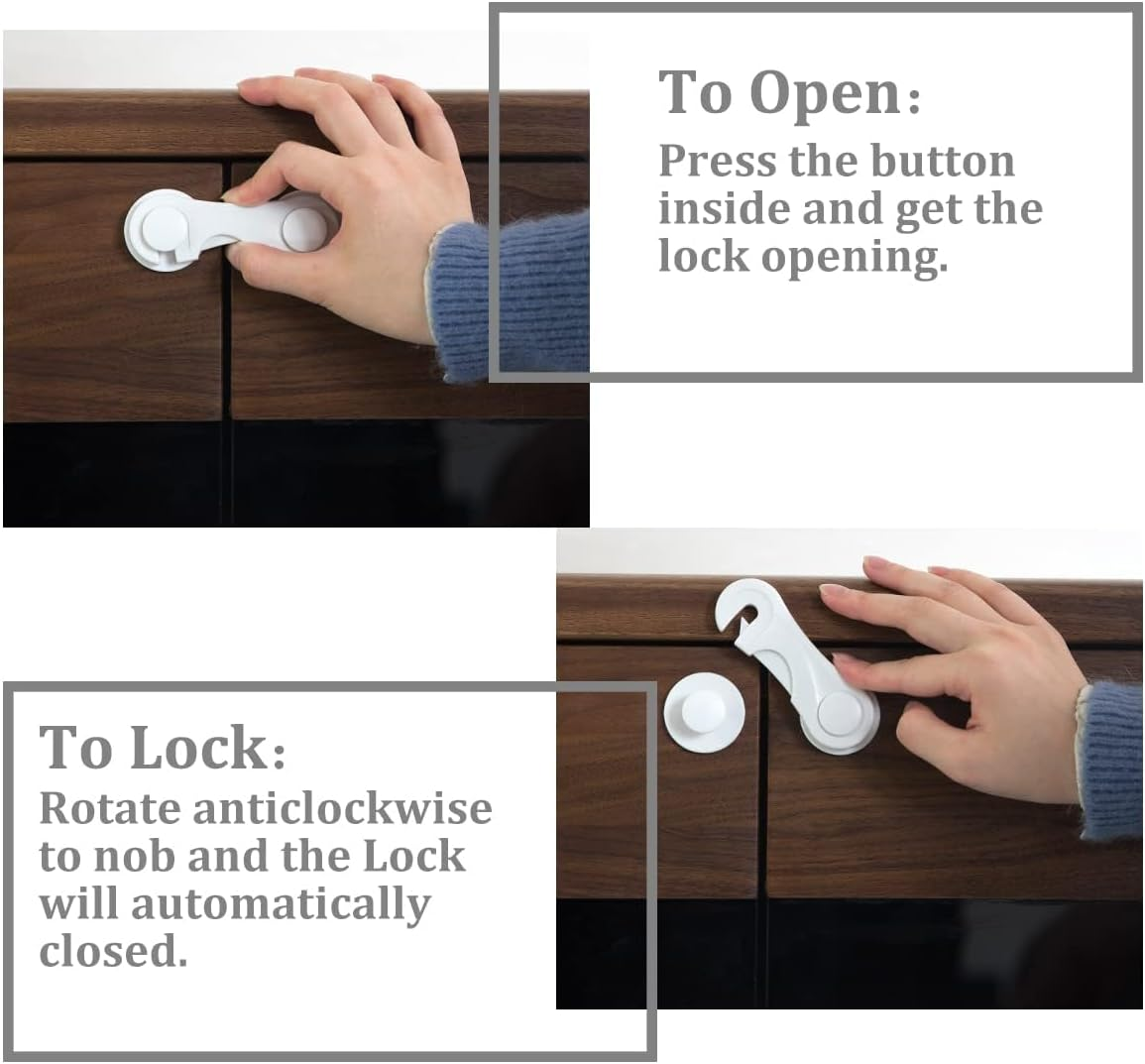 Child Safety Locks,10 Pcs Child Locks for Cabinets and Drawers,Baby Proofing Child Lock,Child Cabinet Safety Locks,Cupboard Locks Baby Proof with Strong Adhesive Tape image number 2