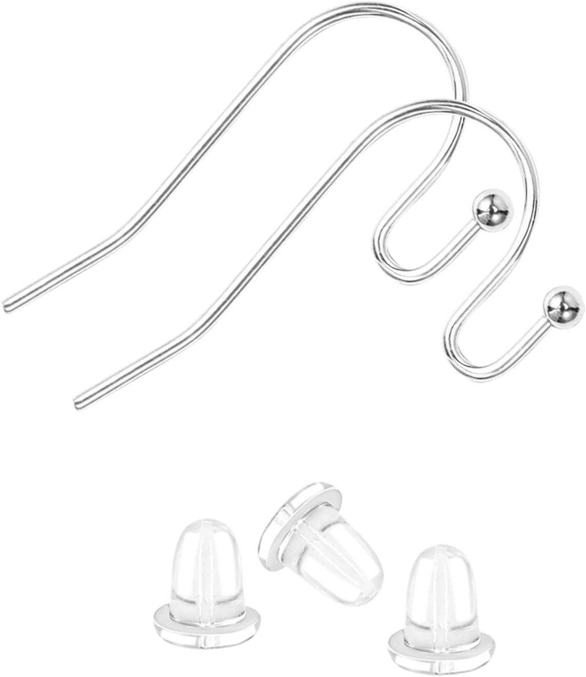 Earring Hooks Silver Plated Hypoallergenic Ear Wires for DIY Jewelry Findings （200PCS Earring Hooks+200Pcs Earring Backs）