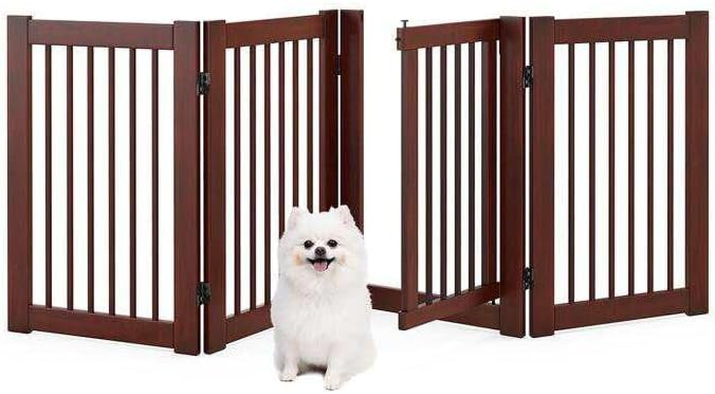 Costway 207 X 77 Cm Freestanding Pet Gate, 4 Panel Retractable Wooden Folding Dog Fence W/Walk through Door, 360&deg; Rotatable, Indoor Safety Gates for Stairs Doorways Hallways Bedrooms (White, 4 Panel)