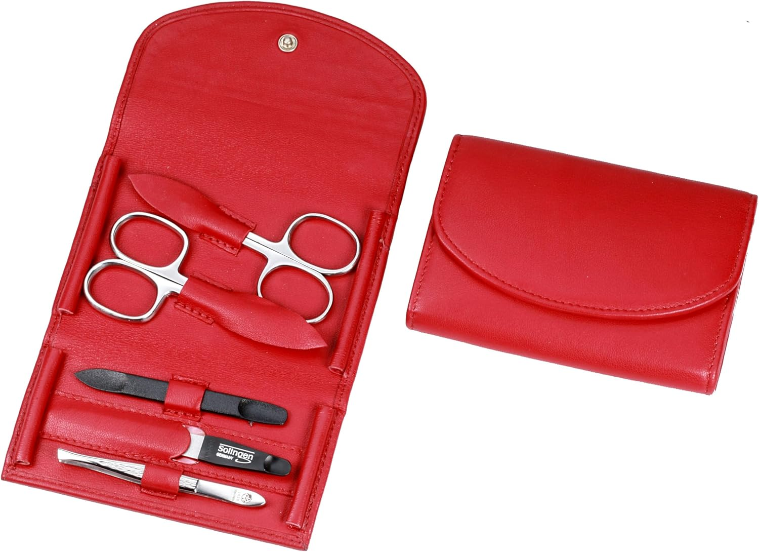 Manicure Set - 5-Piece Nail Care Set - Genuine Nappa Lambskin Leather - Nail Scissors, Cuticle Scissors, Nail File, Tweezers and Double Instrument (Turquoise)