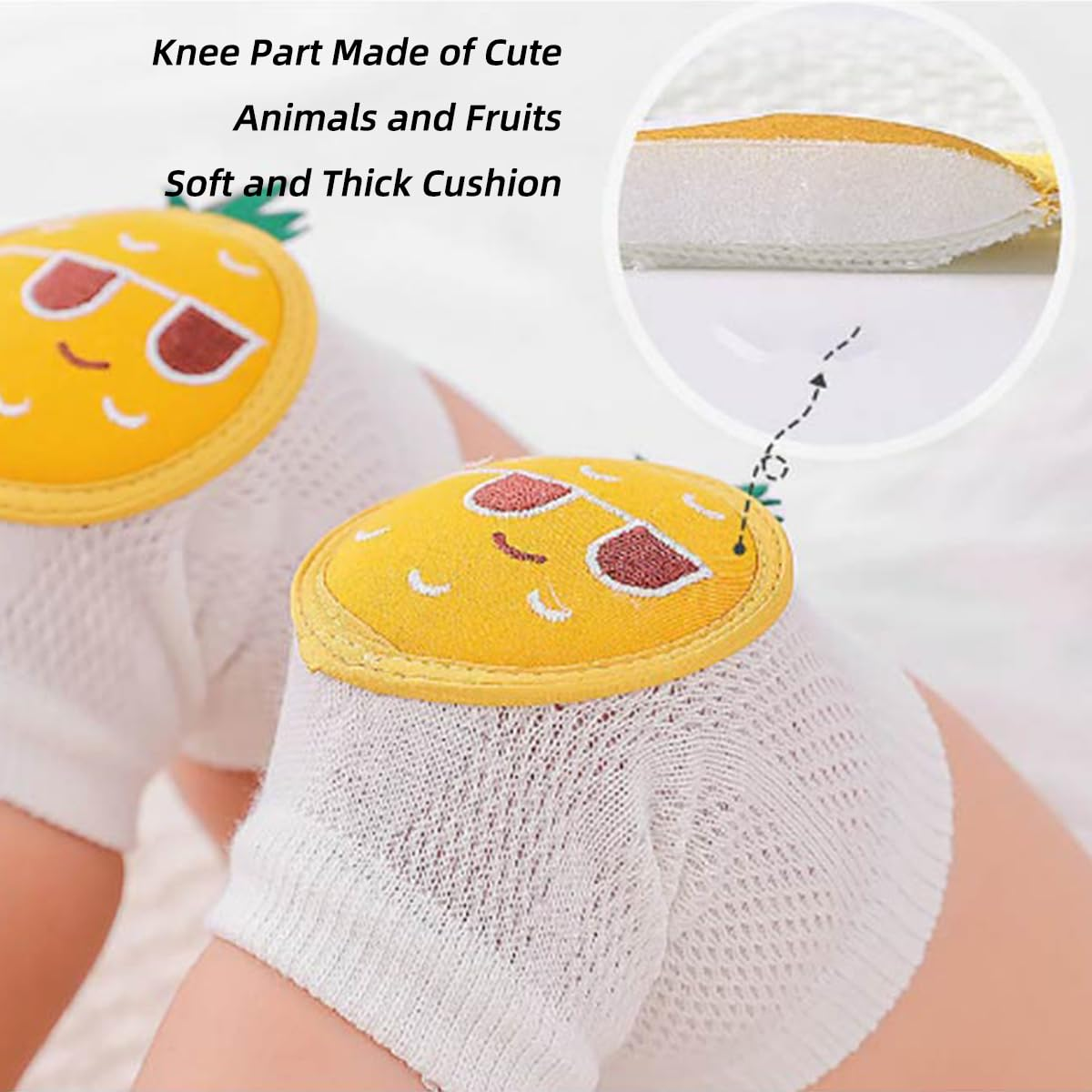 JZS Baby Knee Pads for Crawling, Breathable Cotton, Knee Protector with Sponge Pad, 3 Pairs, Style 1 image number 3