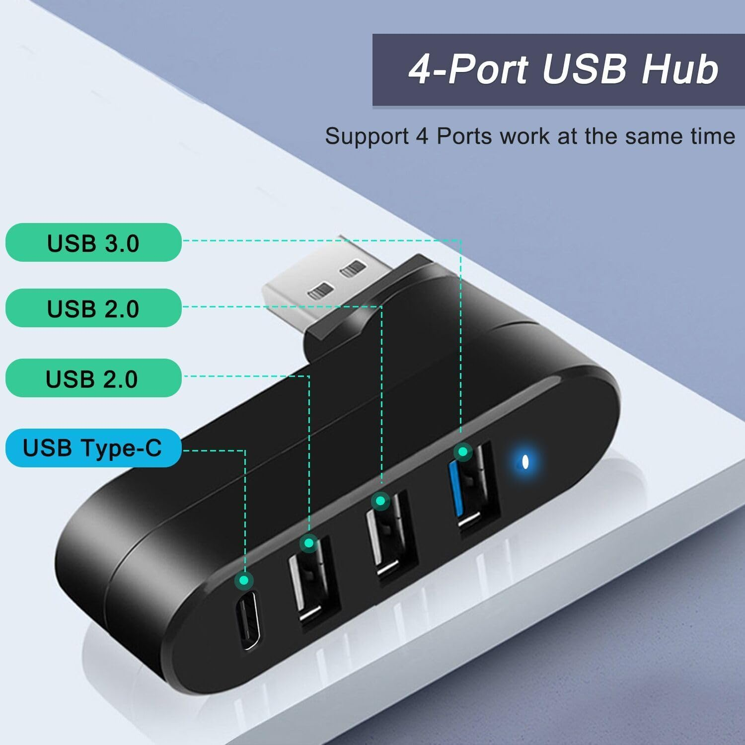 Vienon 4-Port Portable Hub with USB C, 3.0, and 2.0 Ports - Expander for Laptop, Car, Mac Pro, Imac, Macbook Air, Pro, and More image number 4