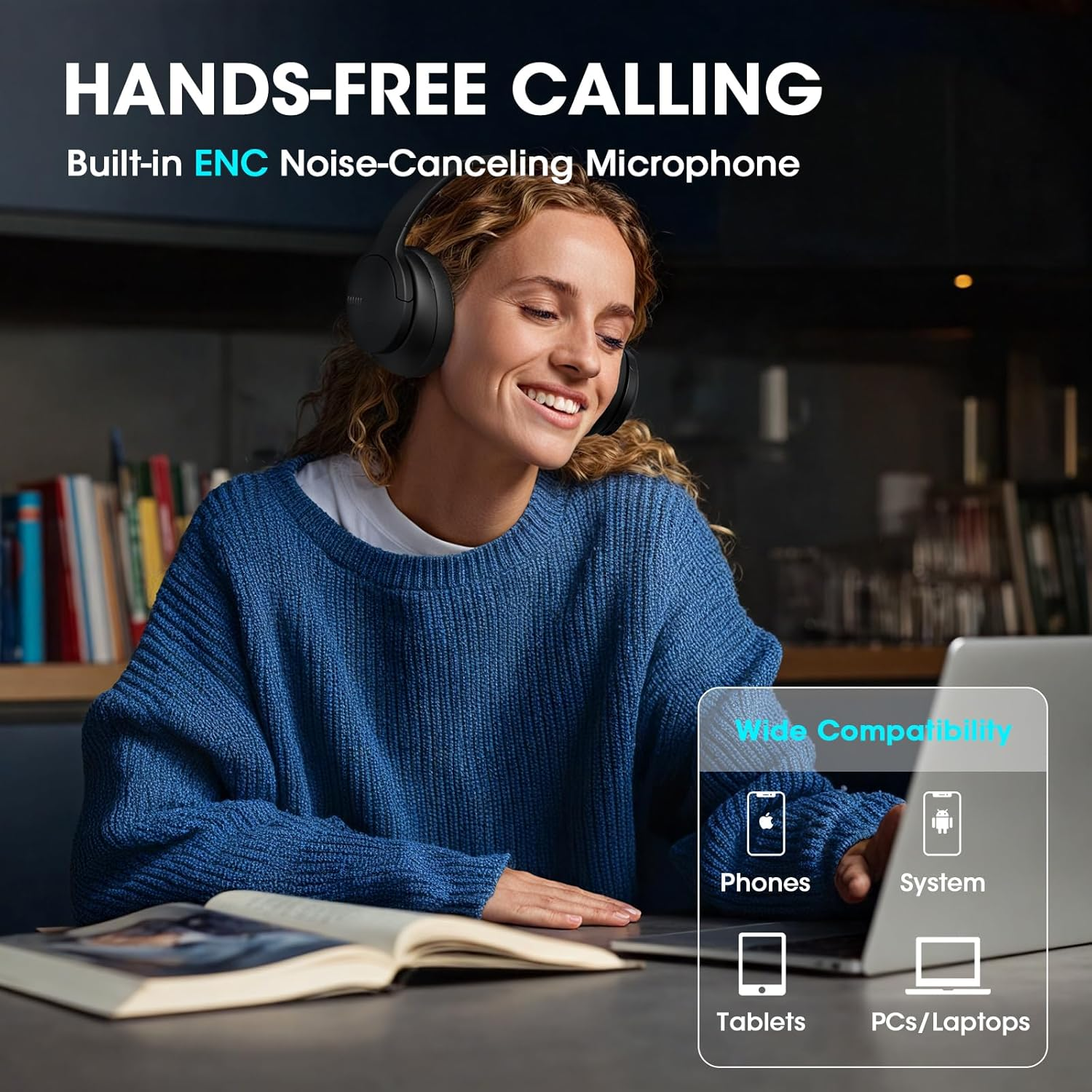 DOQAUS Bluetooth Headphones Over-Ear [Up to 90 Hours] Headphones Wireless Bluetooth with 3 EQ Modes, Hifi Stereo Foldable Bluetooth 5.3 Wireless Headphones for Travel/Office/Mobile Phone/Pc Black