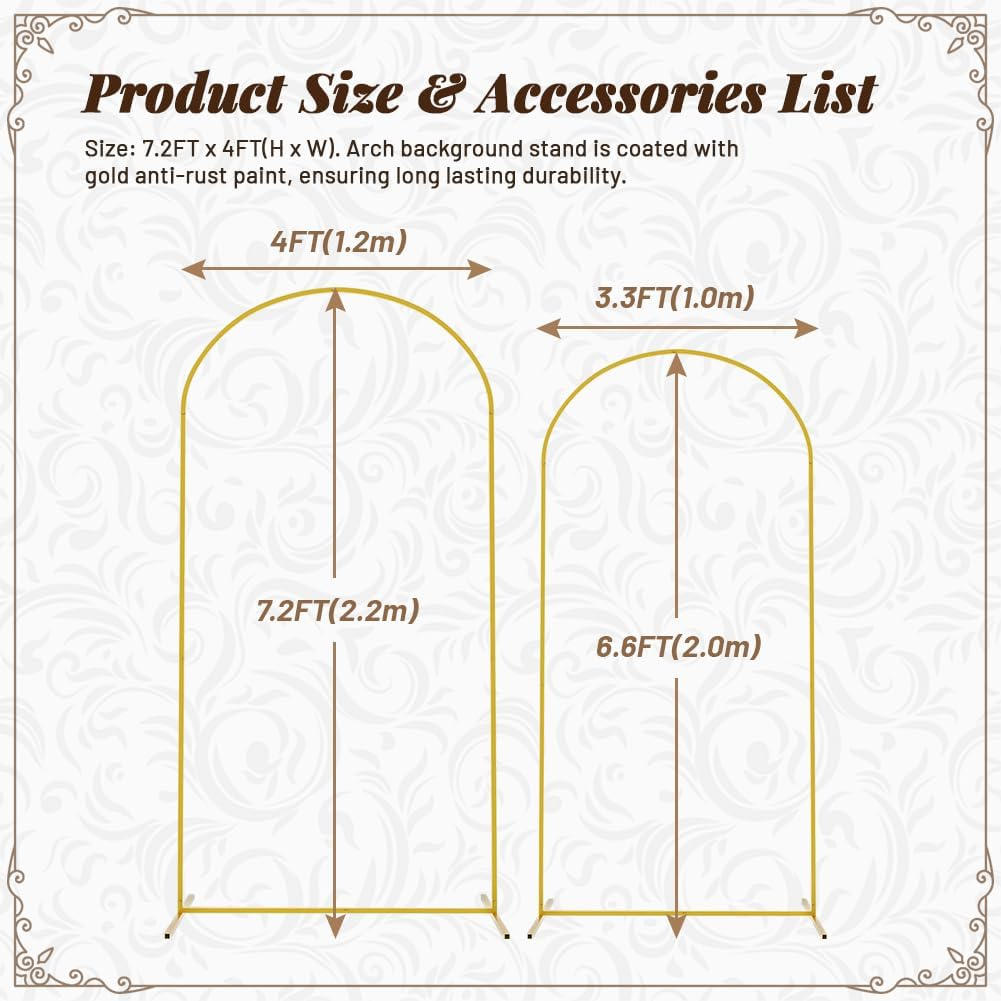 Newsmarts 7.2FT+6.6FT Two Set Wedding Door Arch Gold Metal Backdrop Stand Frame for Baby Ceremony Party Garden Decoration image number 1