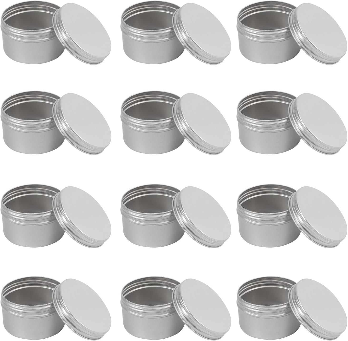 12Pcs 4Oz Metal Candle Tins, round Cans with Screw Lid for DIY Candle Making & Storage, Lotion Bars, Balms, Spices, Beard Balm (Silver) image number 1