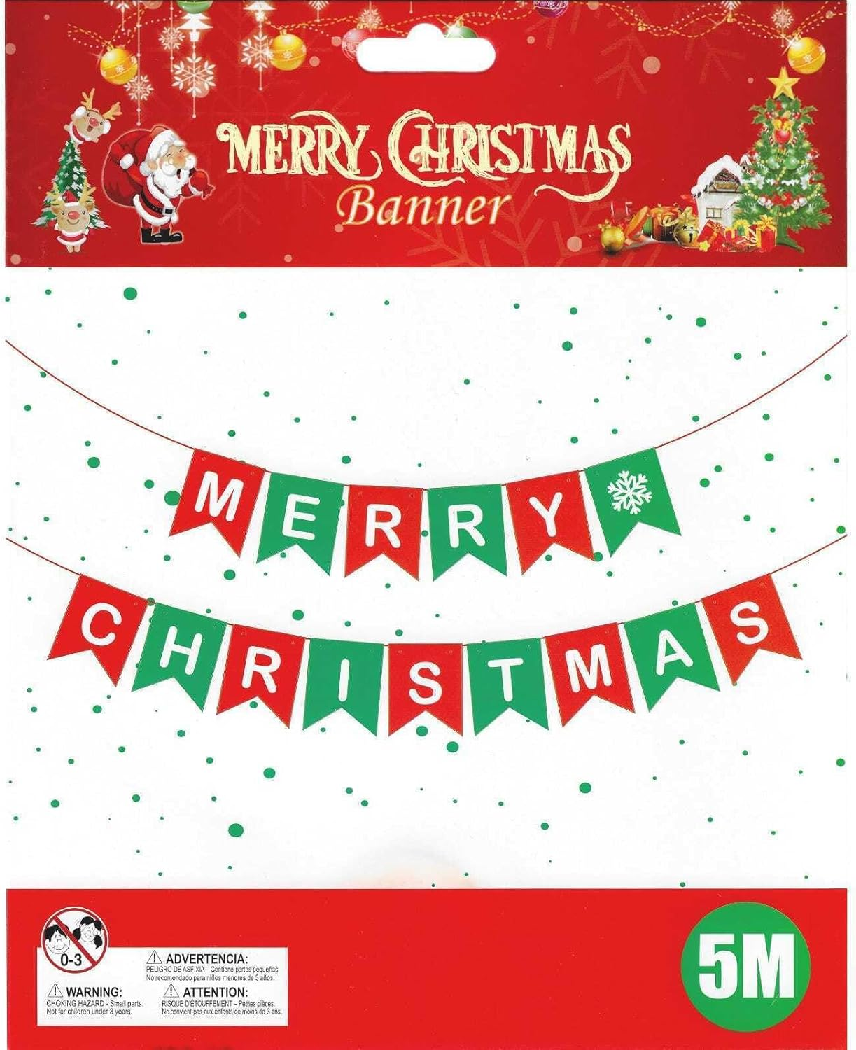 Merry Christmas 5 Metre Banner Bunting Santa Holiday Celebration Decoration Red Green image number 3