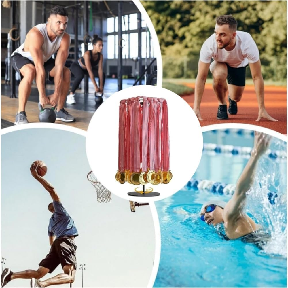 Goxfaca Rotatable Medal Hangers Display Metal Medal Rack Tabletop Easy to Install Heavy Duty Sports Medals Trophy Holder Medal Holder about 45 Medals Capacity for Gymanstics Race Soccer Swim image number 1