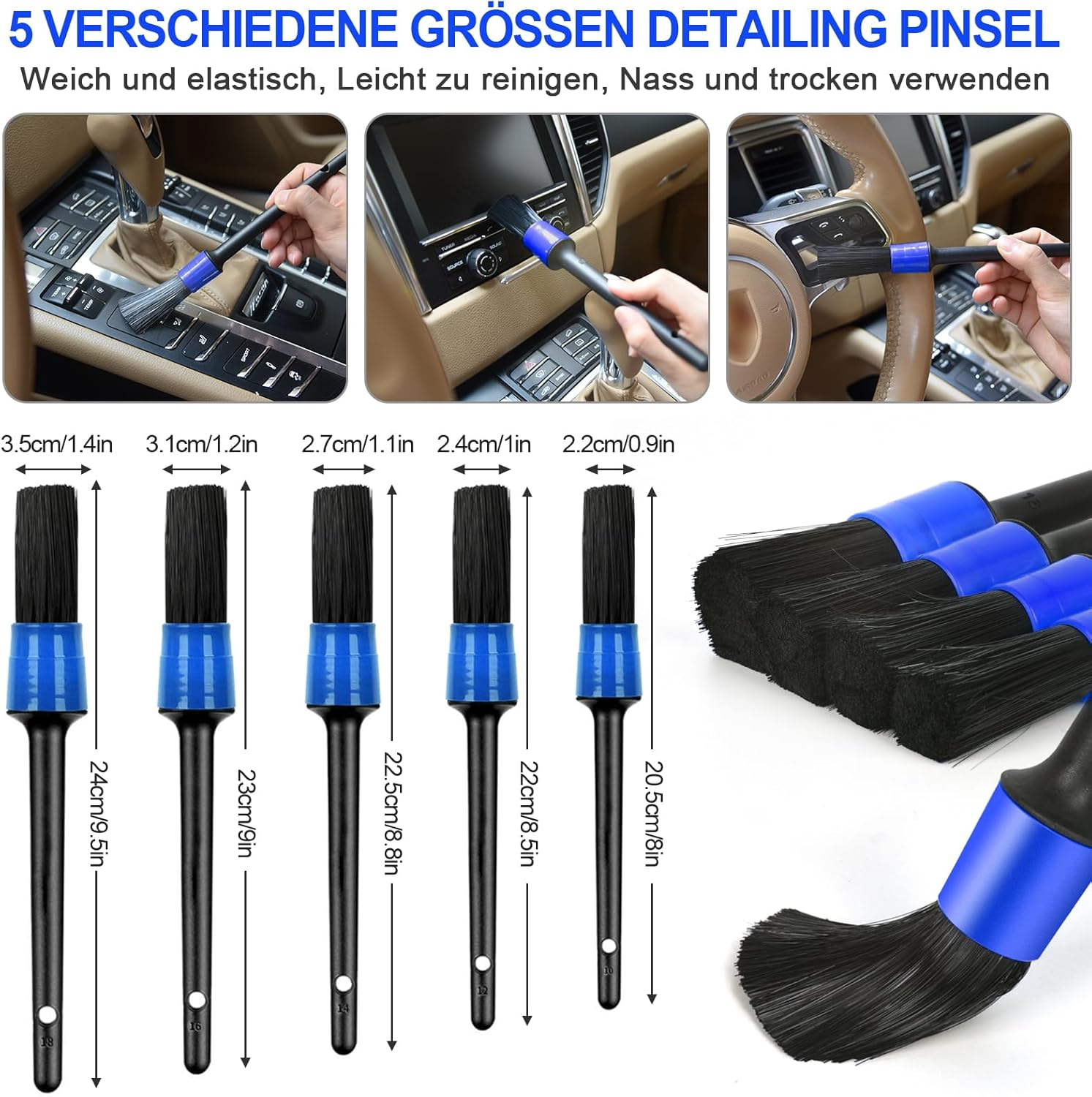 Car Cleaning Set, 20 Pieces Car Care Set, Car Detailing Brush, Car Wash Set for Car Cleaning Interior and Exterior, Air Vent, Dashboard, Engine, Wheels, Household Cleaning, Blue image number 2