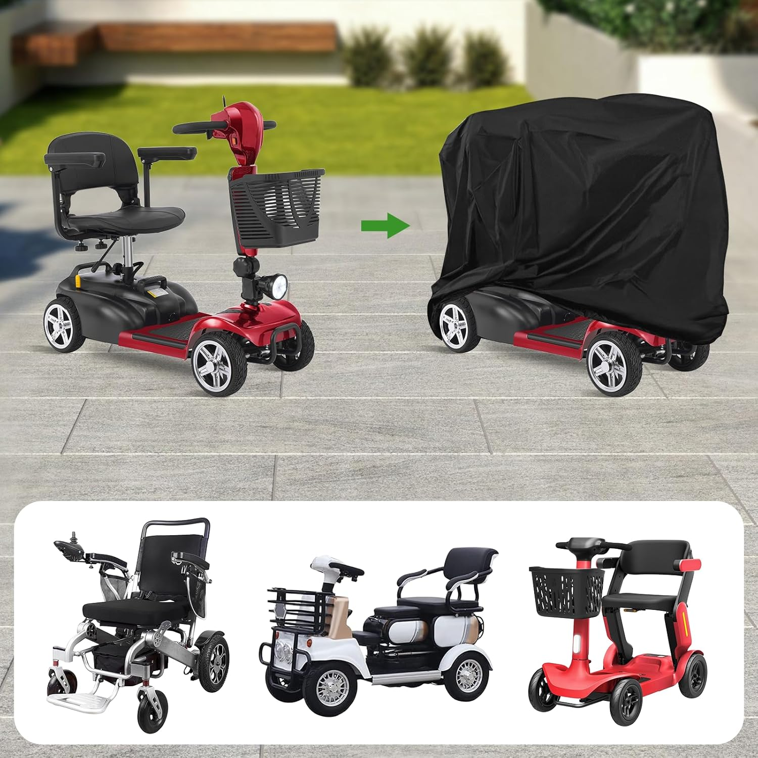 Mobility Scooter Cover,Waterproof Scooter Cover Wheelchair Cover for Storage,Mobility Scooter Accessories for All-Weather Outdoor Protection Dust Cover - 55"X 26" X 36" (L X W X H) image number 3