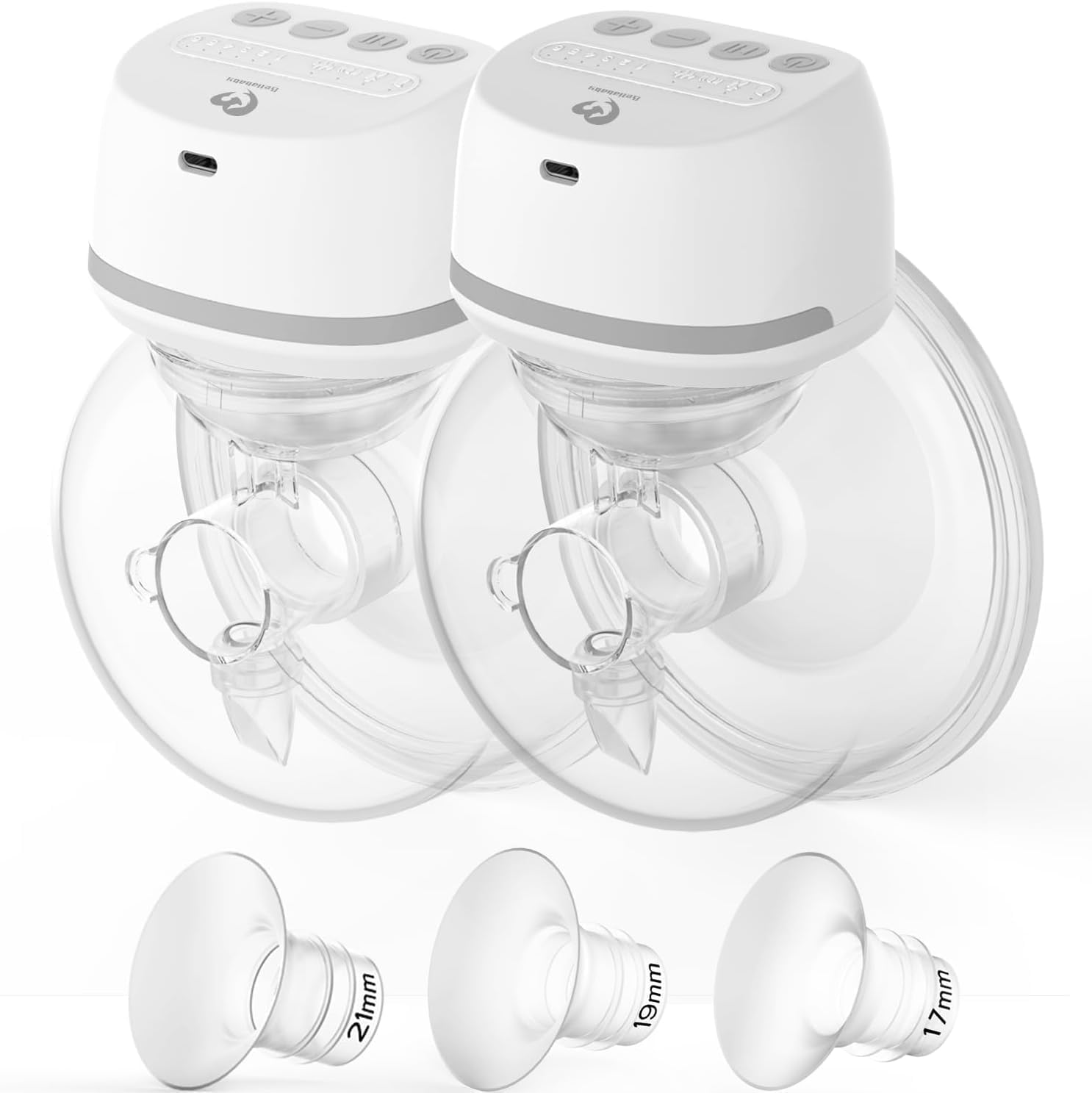 Bellababy Hands-Free Breast Pump Wearable, Double Wireless Pump Upgraded with Comfortable Flange 17Mm, 19Mm, 21Mm Inserts, Low Noise, 4 Modes & 6 Levels Suction, 24Mm Flanges, 2 Pack image number 5
