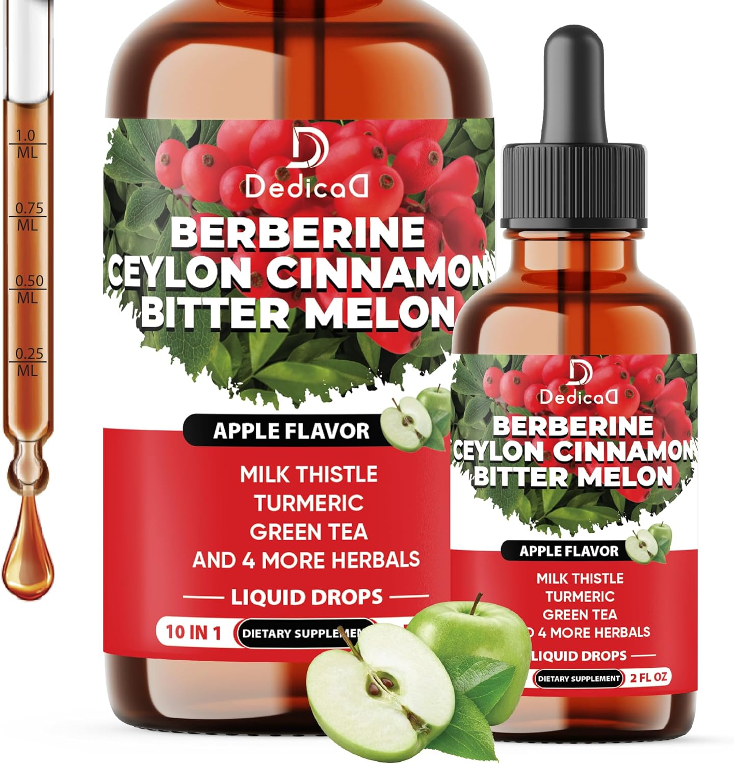 DEDICAD 10In1 Berberine Hcl Drops - Liposomal Berberine Liquid - Activator Berberine with Ceylon Cinnamon, Bitter Melon, and 7 More - 60Ml image number 1