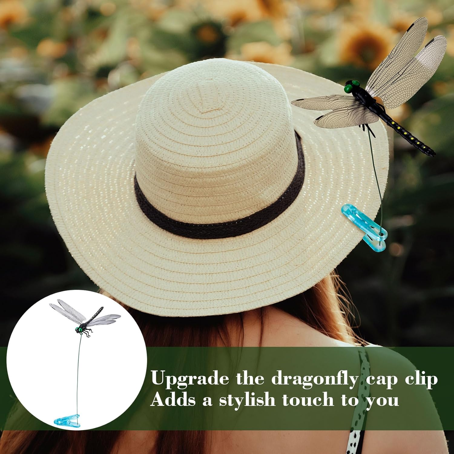 BEIQIYA 2Pcs Dragonfly Clips, Artificial 3D Simulation Dragonflies Hat Clip, Garden Decor for Outdoor Yard Courtyard Patio Flower Beds image number 4