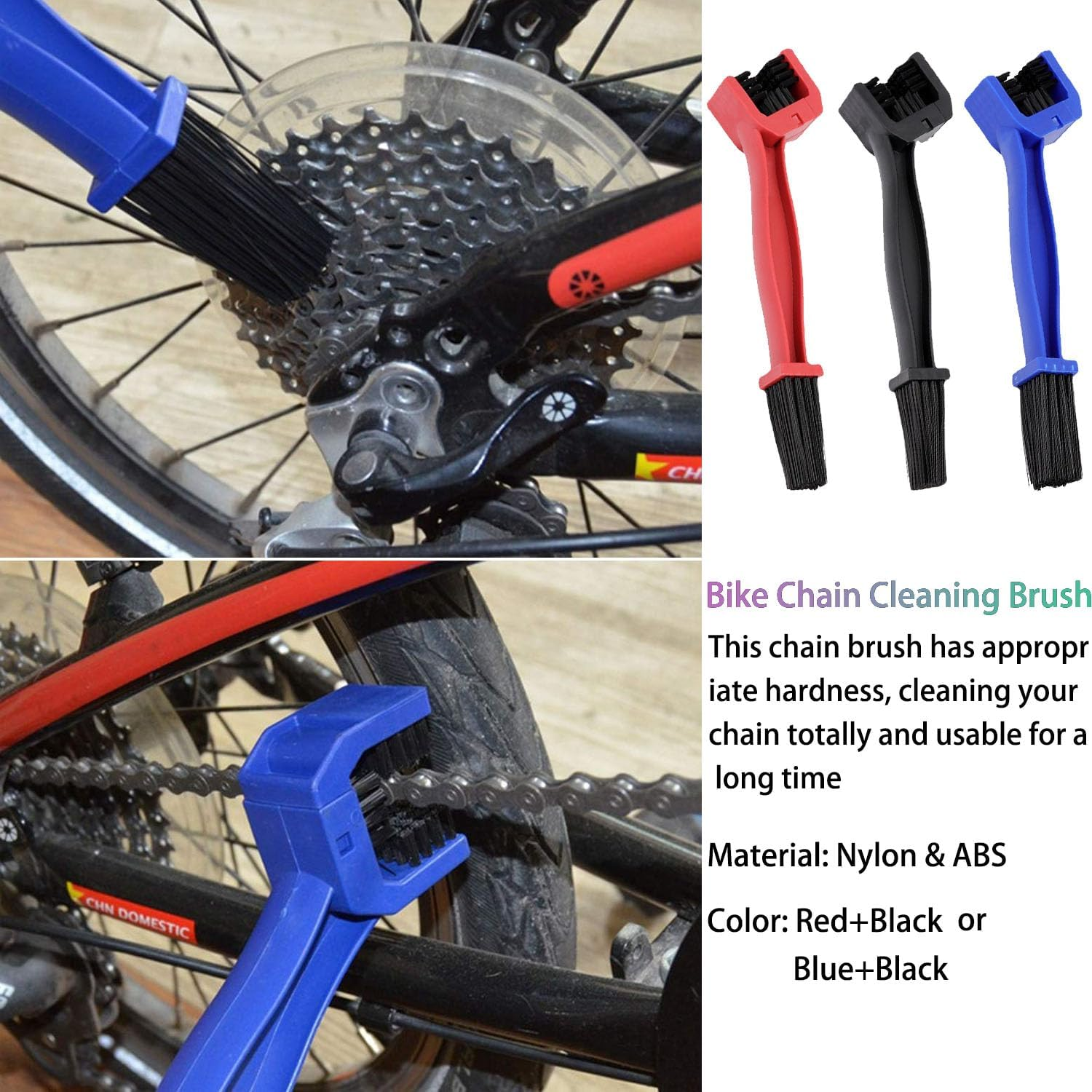 Bike Chain Cleaning Brush, Bike Chain Cleaner Kit, WADY Bicycle Chain Cleaner, Motorcycle Chain Washer,4 Pcs Bike Cleaning Brush for Motorcycles,Bicycles,Mountain Bikes,Electric Dirt Bike (Red,Black) image number 4