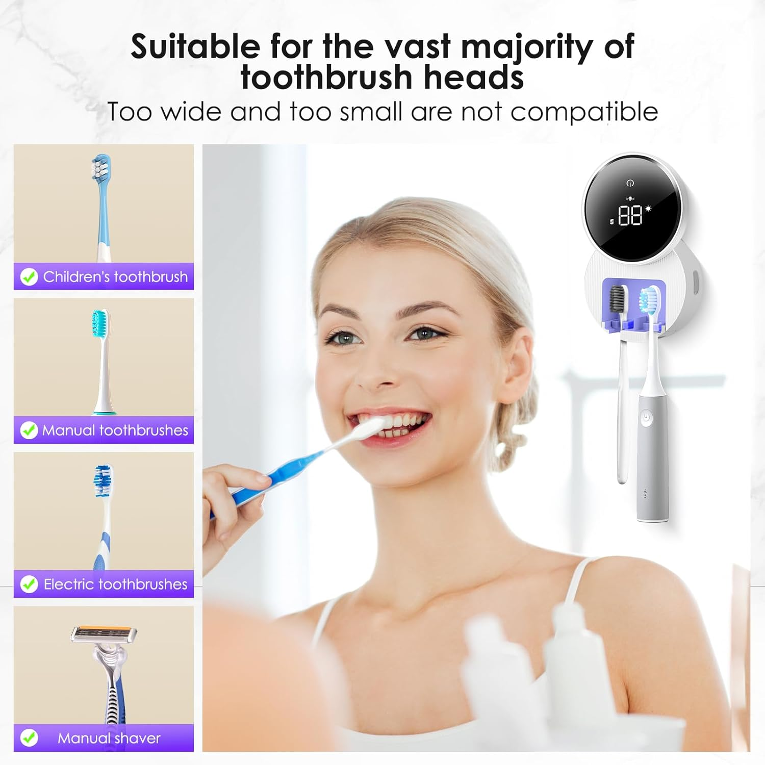 Wall Mounted Toothbrush Holder & Toothbrush Cleaner,Electric Toothbrush Holder, Razor Holder and Cleaner for Bathroom Accessory, with Auto Inductive Open/Close Cover, Clean, Dry for Home, Travel image number 3