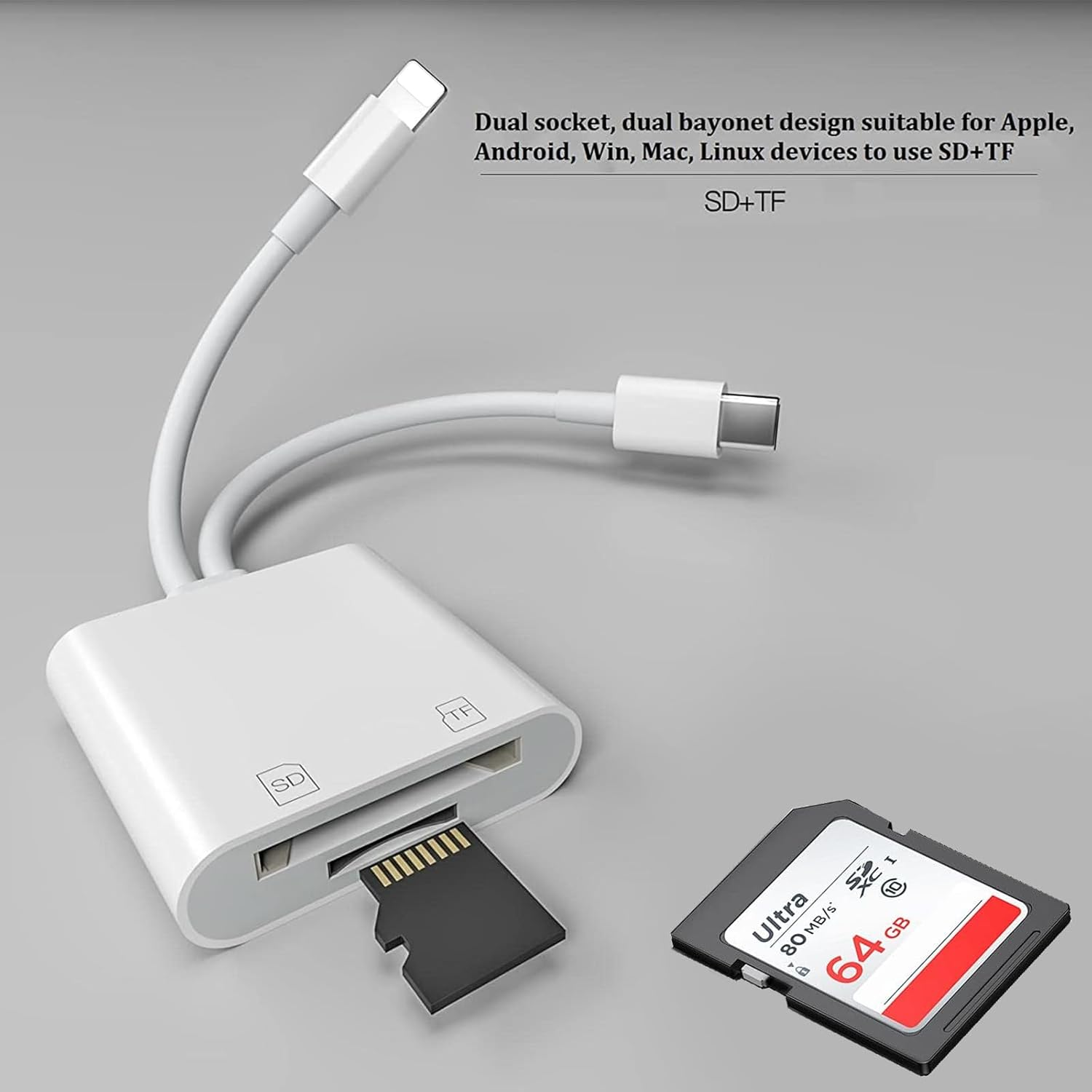 2026 SD Card Reader USB C & Lighting, 2-In-1 Dual Card Slot Memory Card Reader, Portable High-Speed Micro SD/TF Memory Card Adapter Compatible with Iphone 17/16, Macbook Pro, Ipad, and Android image number 1
