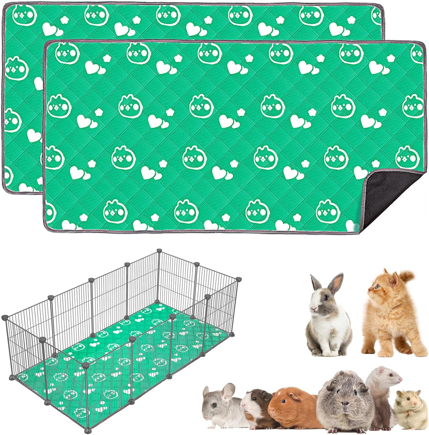 Mooydee 2 Pack Guinea Pig Bedding - Washable Guinea Pig Cage Liners, Waterproof Reusable & anti Slip Pee Pads Super Absorbent Mats for Small Animals Pet Rabbit Bunny Hamster Rat (Green, 57 X 28 Inch) image number 5