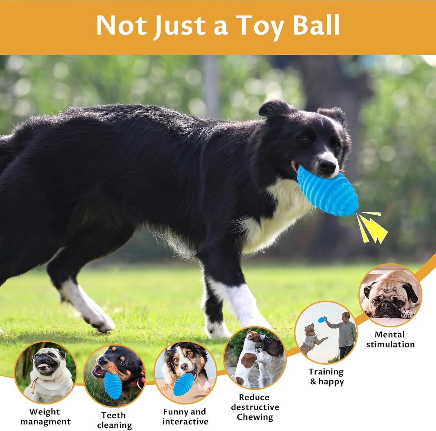 Velmoriah Dog Squeaky Toy Ball, Indestructible Rubber Dog Balls for Aggressive Chewers, Interactive Dog Toys for Small, Medium & Large Dogs image number 1