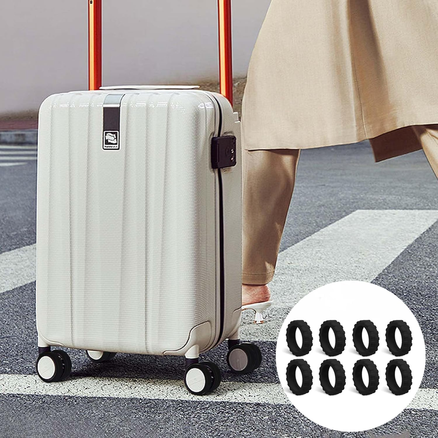 Elegance-Go Luggage Wheel Covers, Pack of 8 Silicone, Noise, Shock-Absorbing, Black, 5.5Cm X 5.5Cm X 1.5Cm image number 6