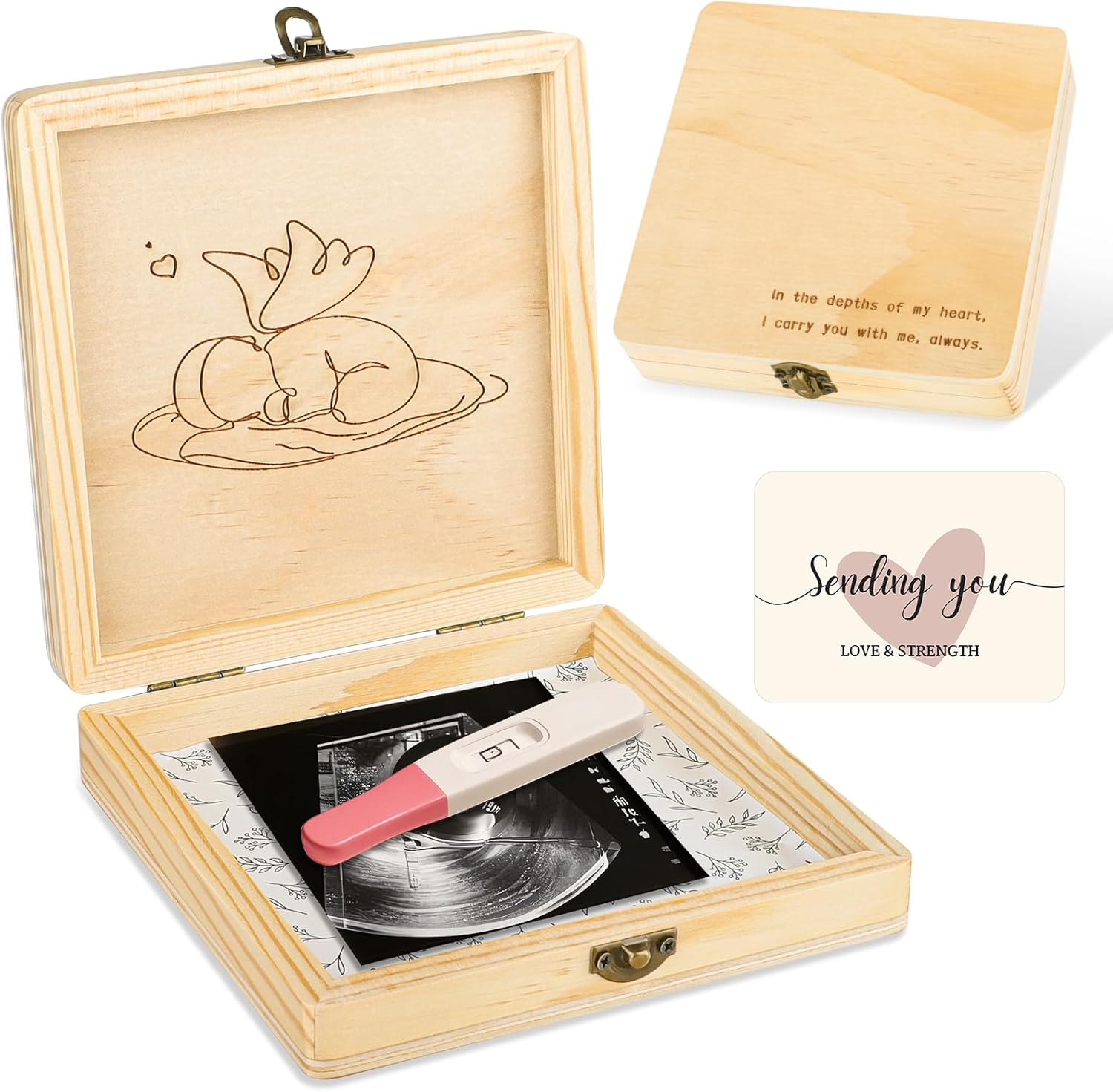Miscarriage Gifts for Mothers, Memorial Box for Pregnancy Loss, Wooden Angel Baby Keepsake with Storage for Photo & Ornament - Comfort Sympathy Bereavement Gift for Parents, Mom and Dad image number 1