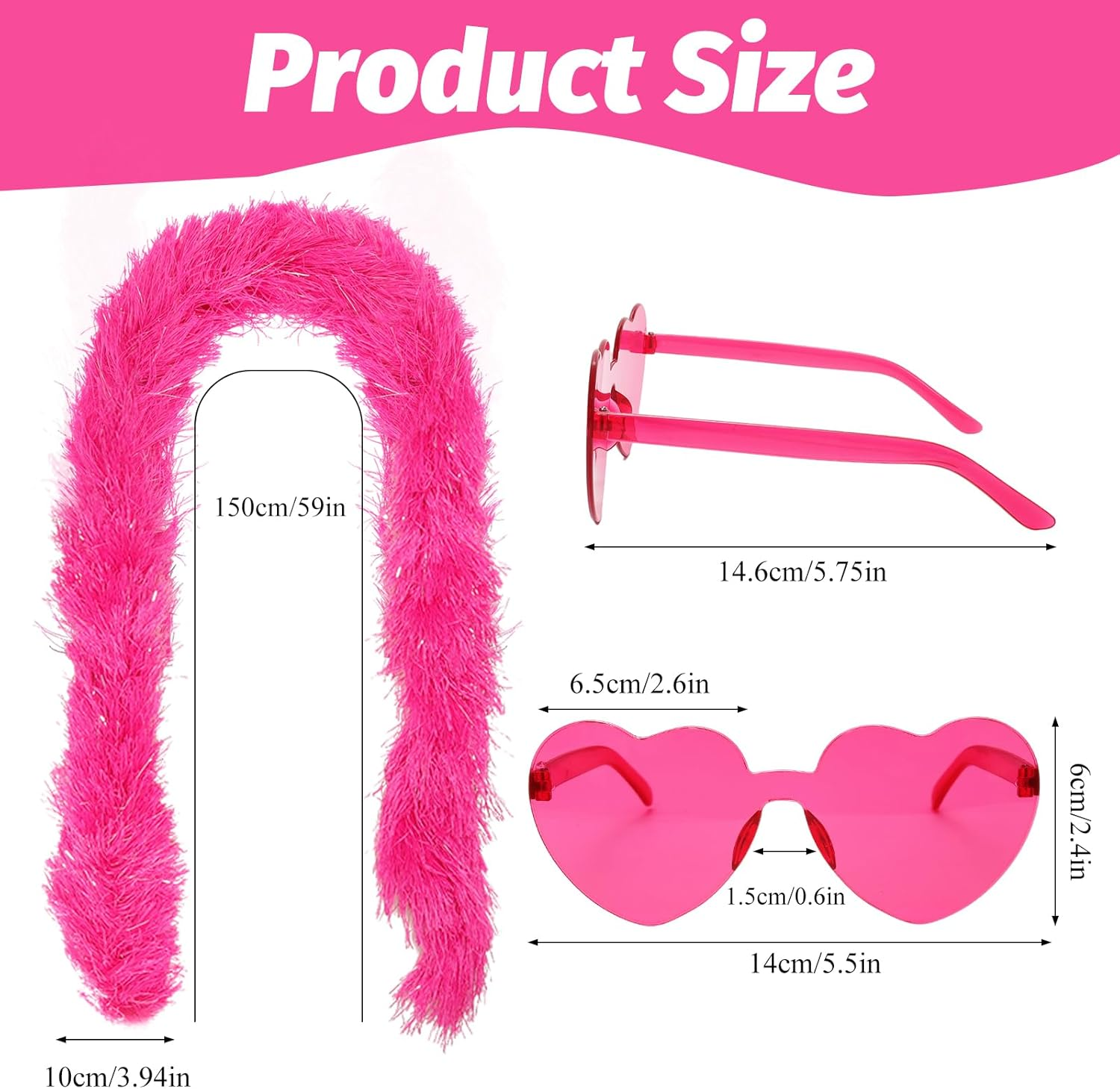 5 Ft 14Pcs Feather Boas and 14Pcs Heart Sunglasses Set Artificial Fluffy Boas Party Bulk for Women Bachelorette Party image number 1