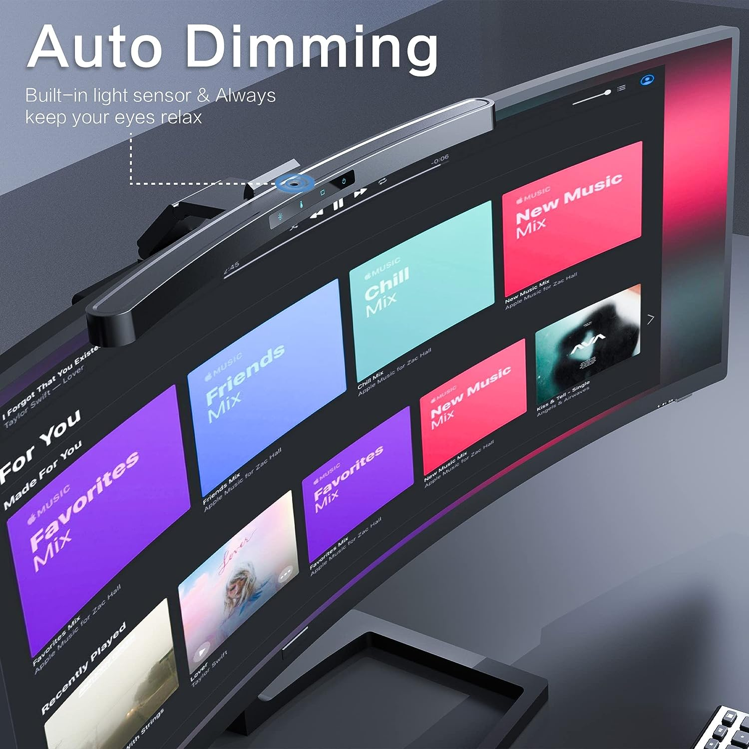 ONWAY Curved Monitor Light Bar with Wireless Remote,Monitor Light Bar with Auto-Dimming and Camera Base,Applicable to All Screens. No Screen Glare,For (Basic) image number 2