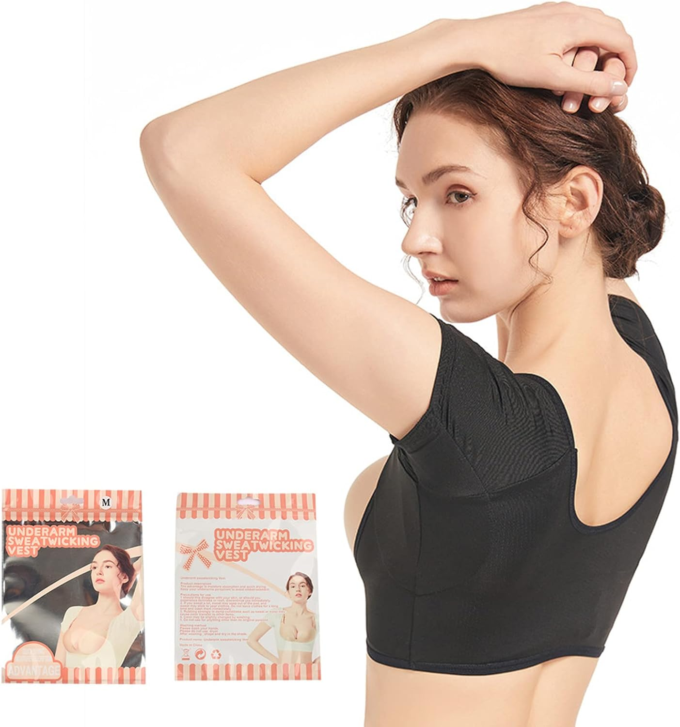 2 Pcs Breathable and Sweat Resistant Underarm Vests - Beige+Black Women'S Armpit Sweat Pads - Suitable for M/L/XL - Machine Washable and Reusable Clothing S(Skin Color + Black L) image number 1