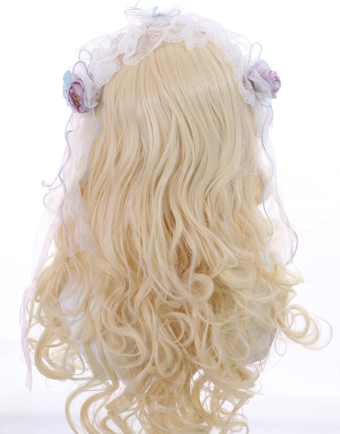 C-106 White Headband with Blue Purple Flowers Bow Lace Ruffle Gothic Lolita Maid Party Celebration Hair Accessories Head Accessory