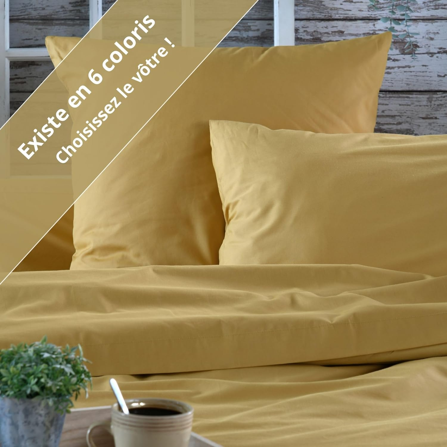 STOF - Flat Sheet - Size 240 X 300 Cm - Cotton Percale Quality - 100% Oeko-Tex Certified Cotton - Mustard Colour - Elysee Model - Bed Linen for Home - Soft and Comfortable image number 3